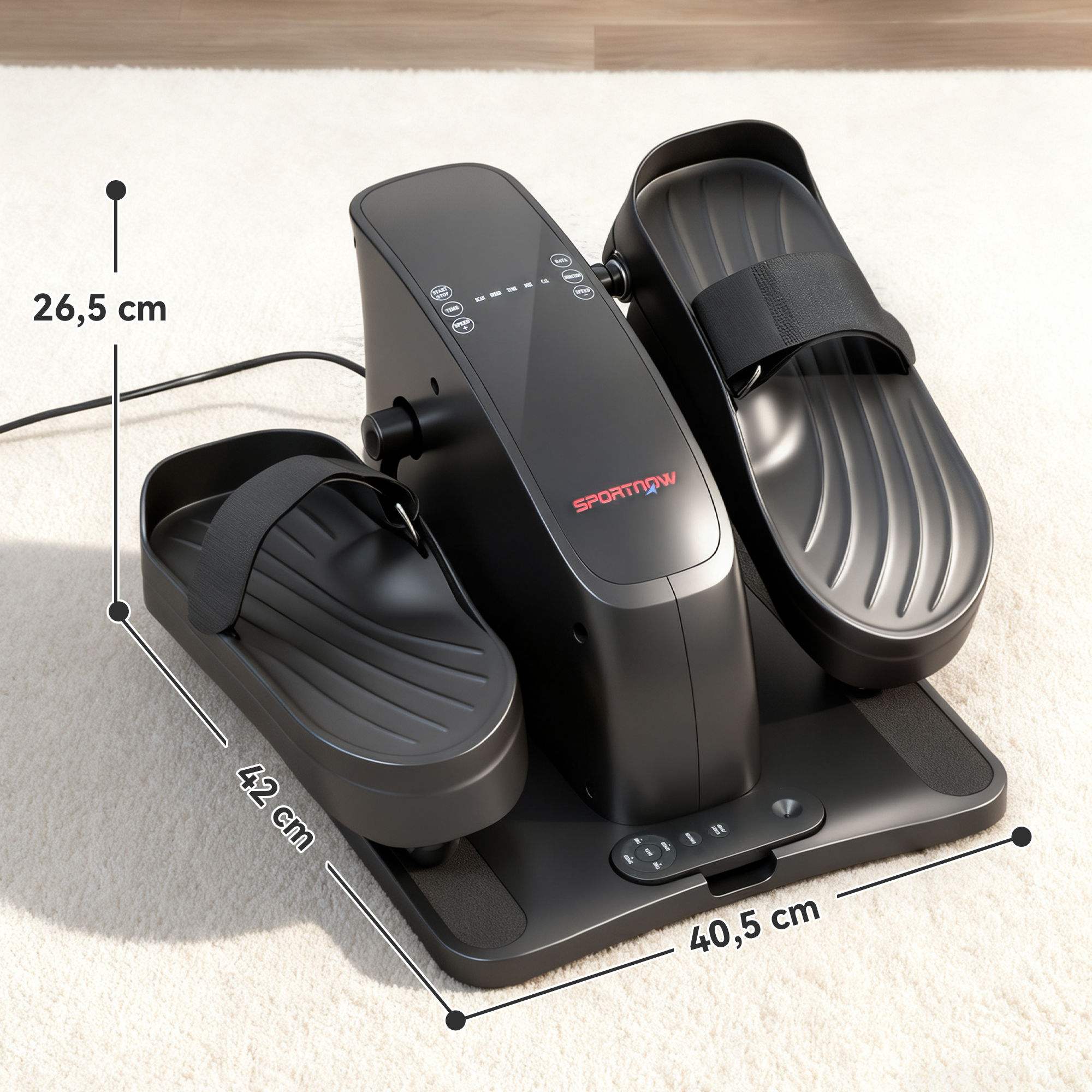 Mini-Pedaltrainer, 12 Geschwindigkeiten, LED-Display, Fernbedienung, rutschfest, tragbar, Metall, Kunststoff, Schwarz