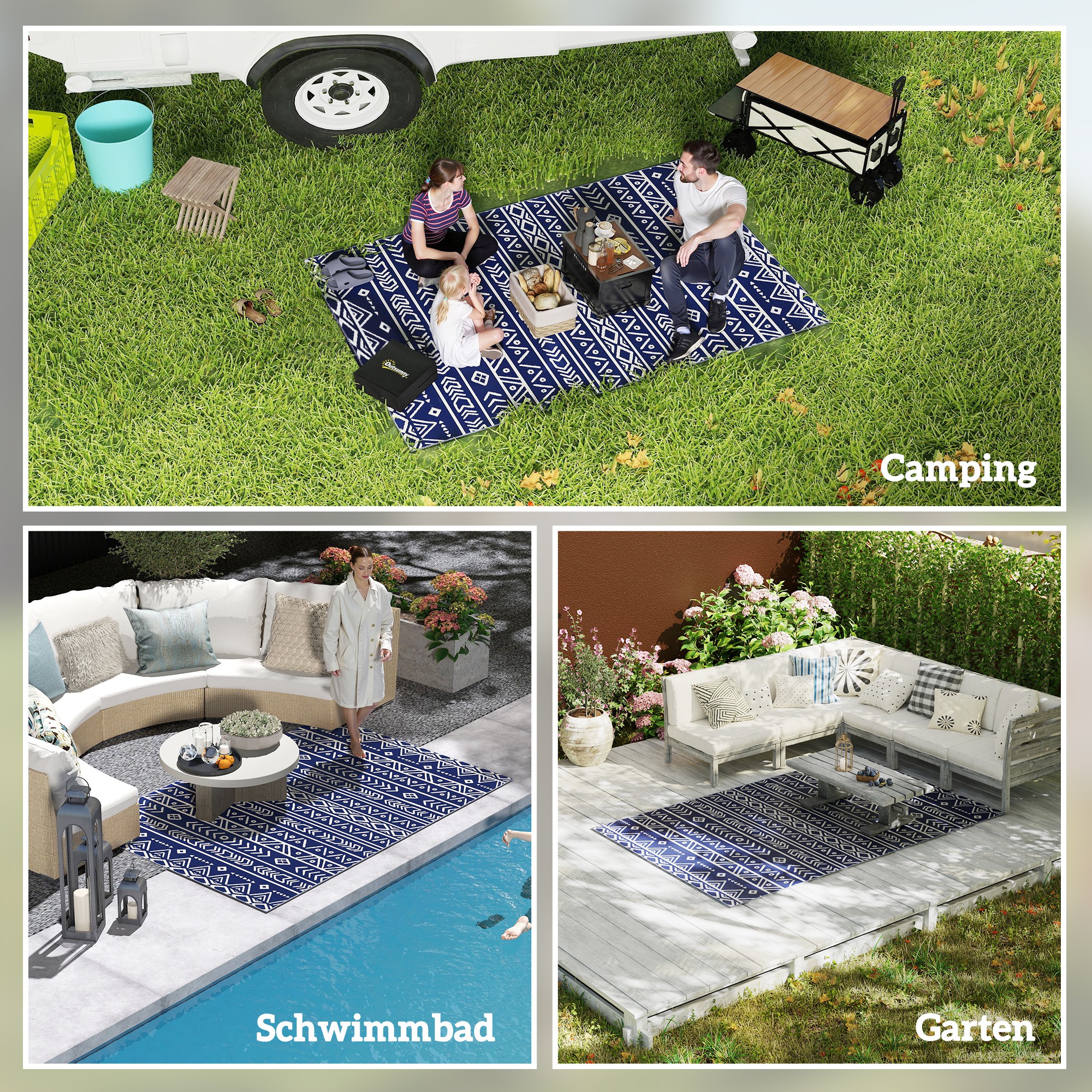 Outdoor Teppich robuster Wetterfest Outdoorteppich, Carpet mit Boho-Style, Outdoor-Teppich für Wohnzimmer Balkon