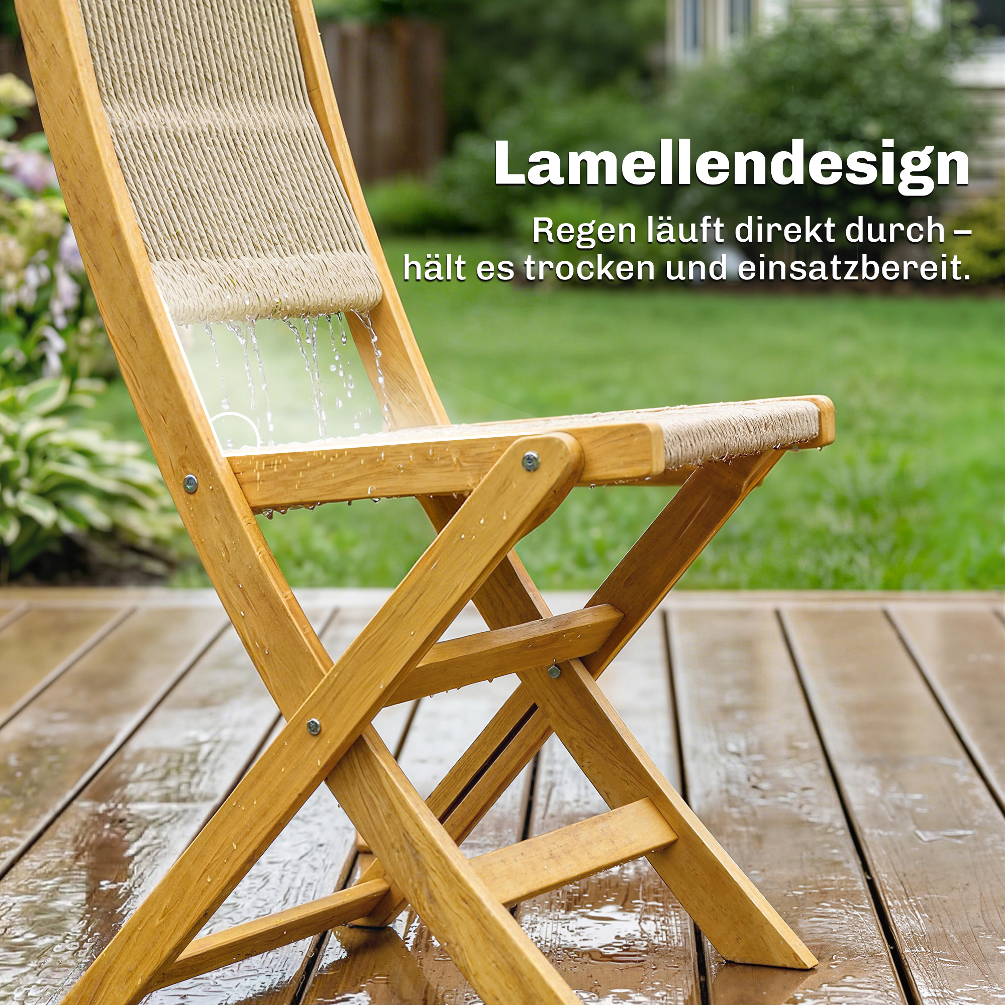Balkonmöbel Set 3 teilig Polyrattan Holz klappbar Gartenmöbel Set mit Tisch 2 Stühle, Atmungsaktiv