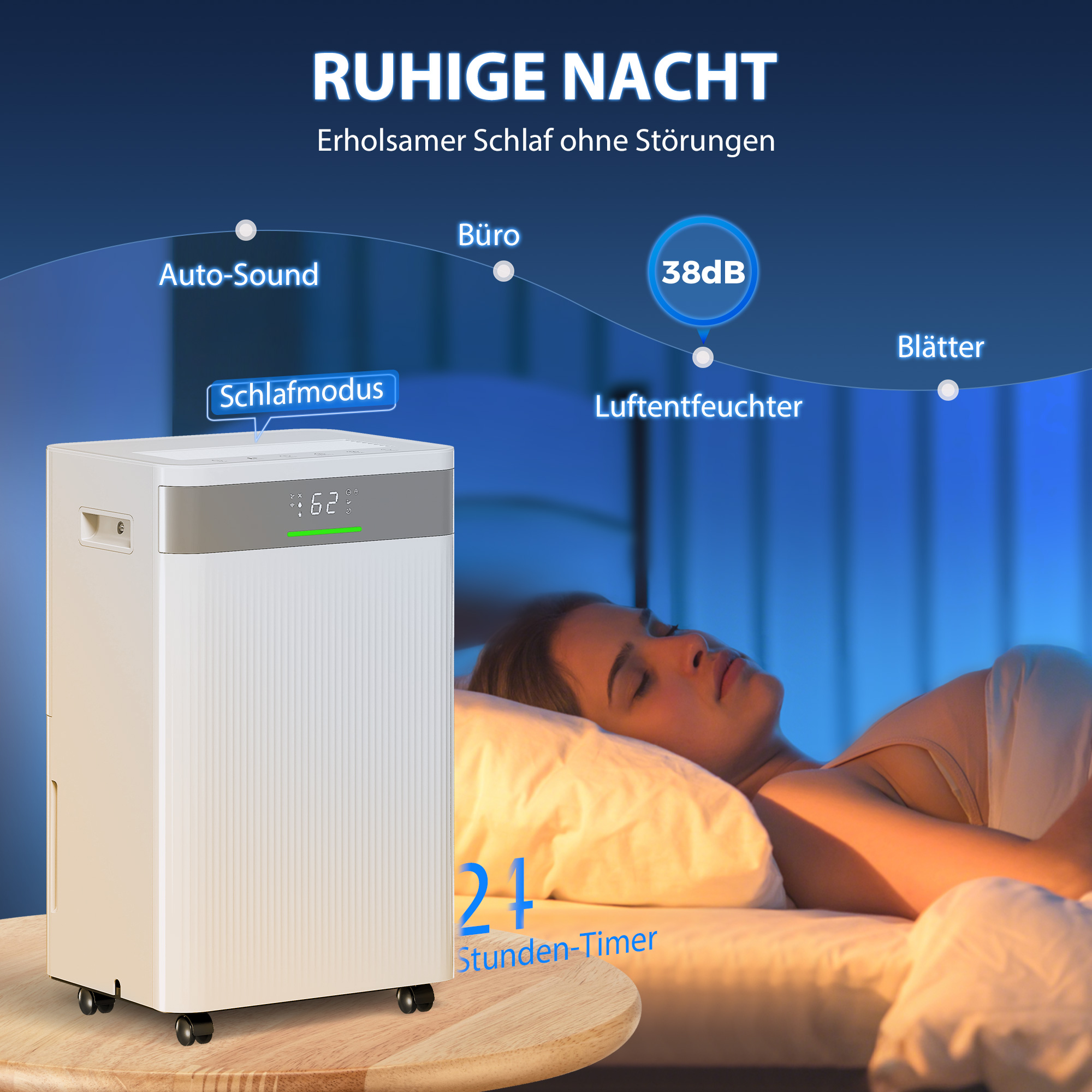 Luftentfeuchter, 4,5 Liter Tank, 24-Stunden-Timer, LED-Display, Kunststoff, Weiß