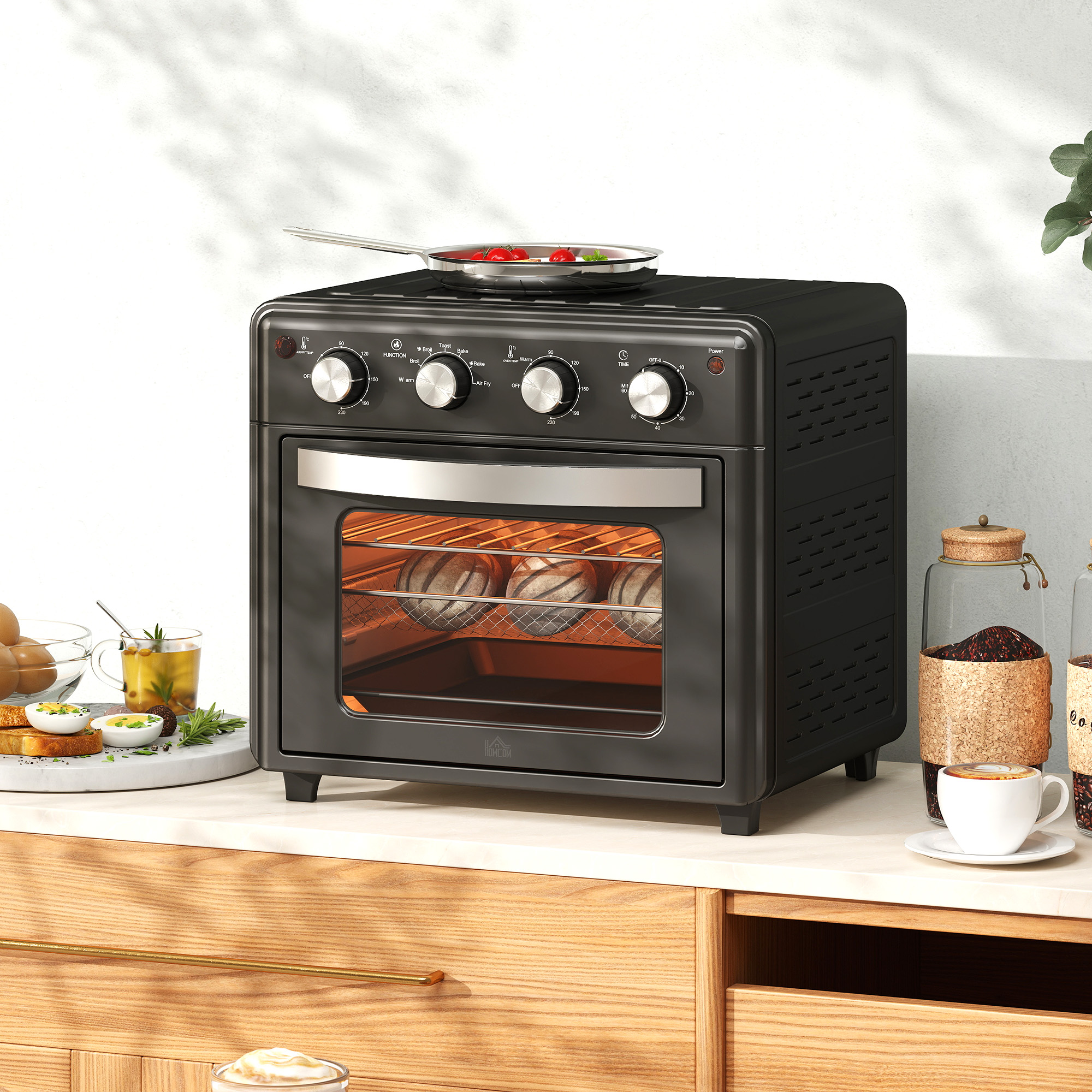 Minibackofen, Heißluftfritteuse, 90-230° C, 7 Programme, Zubehör, Schwarz