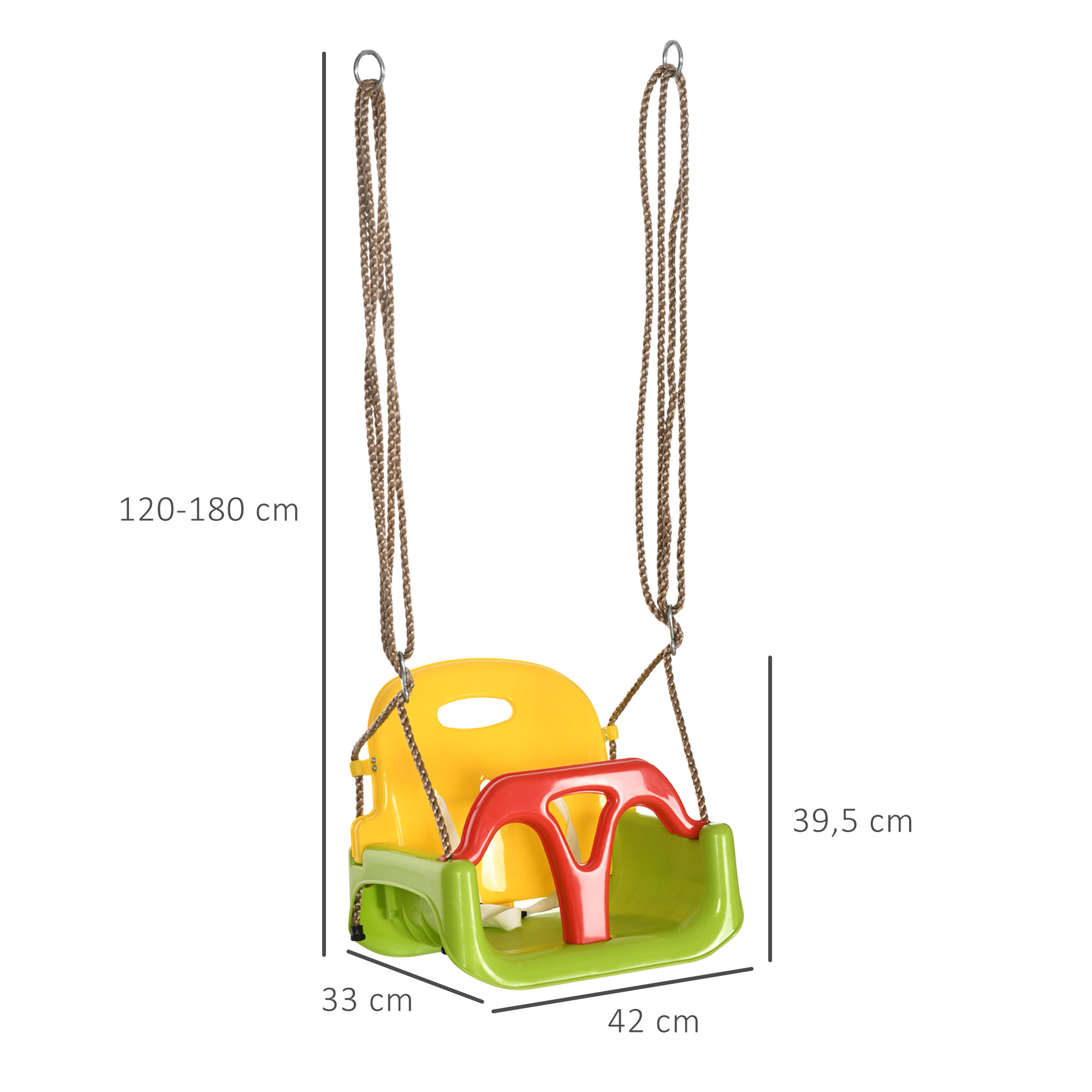 Babyschaukel 3 in 1 verstellbar Kinderschaukel mit Rückenlehne, Anschnallgurt, für Kinder von 9-36 Monaten, Grün