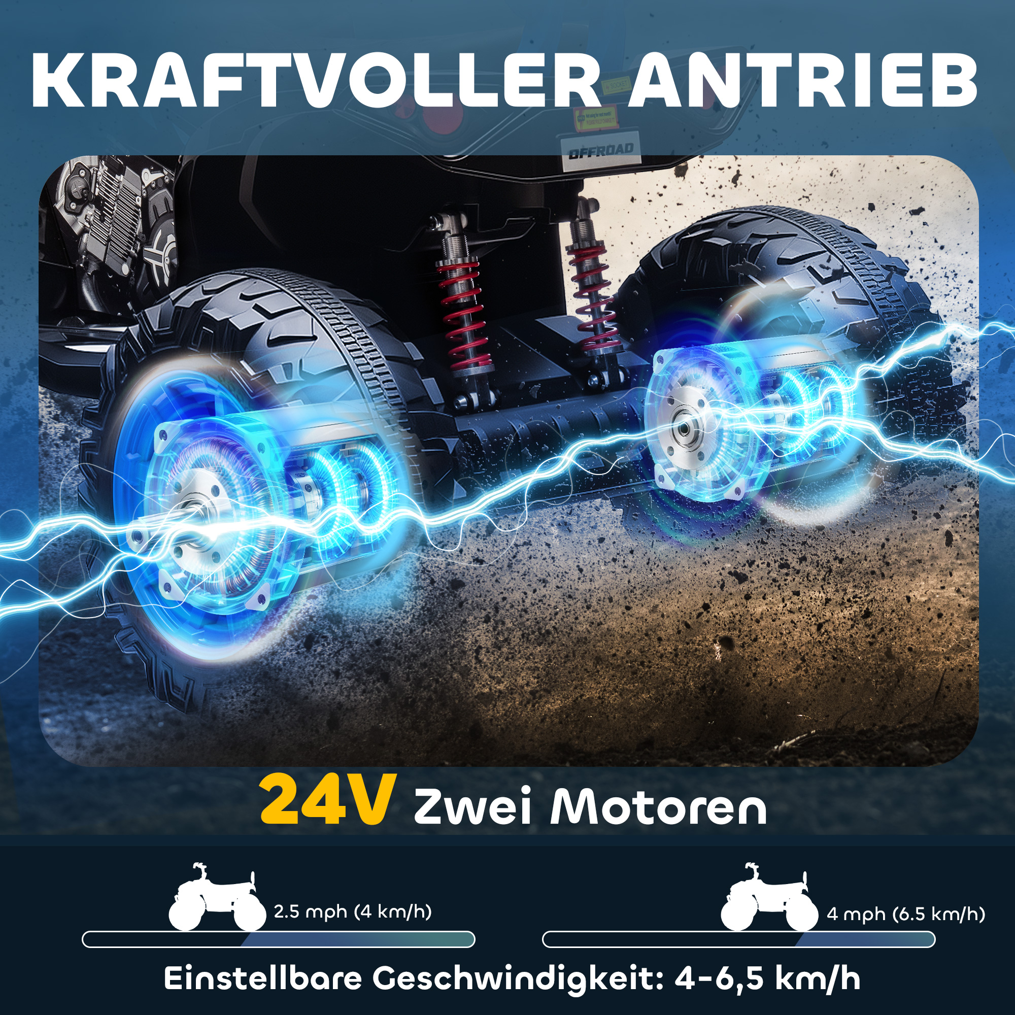 Kinder-Elektro-Quad, 24V Elektro-Fahrzeug mit 4 Rädern, Scheinwerfer, USB-Anschluss, MP3-Funktion, 6,5 km/h, 3-8 Jahre