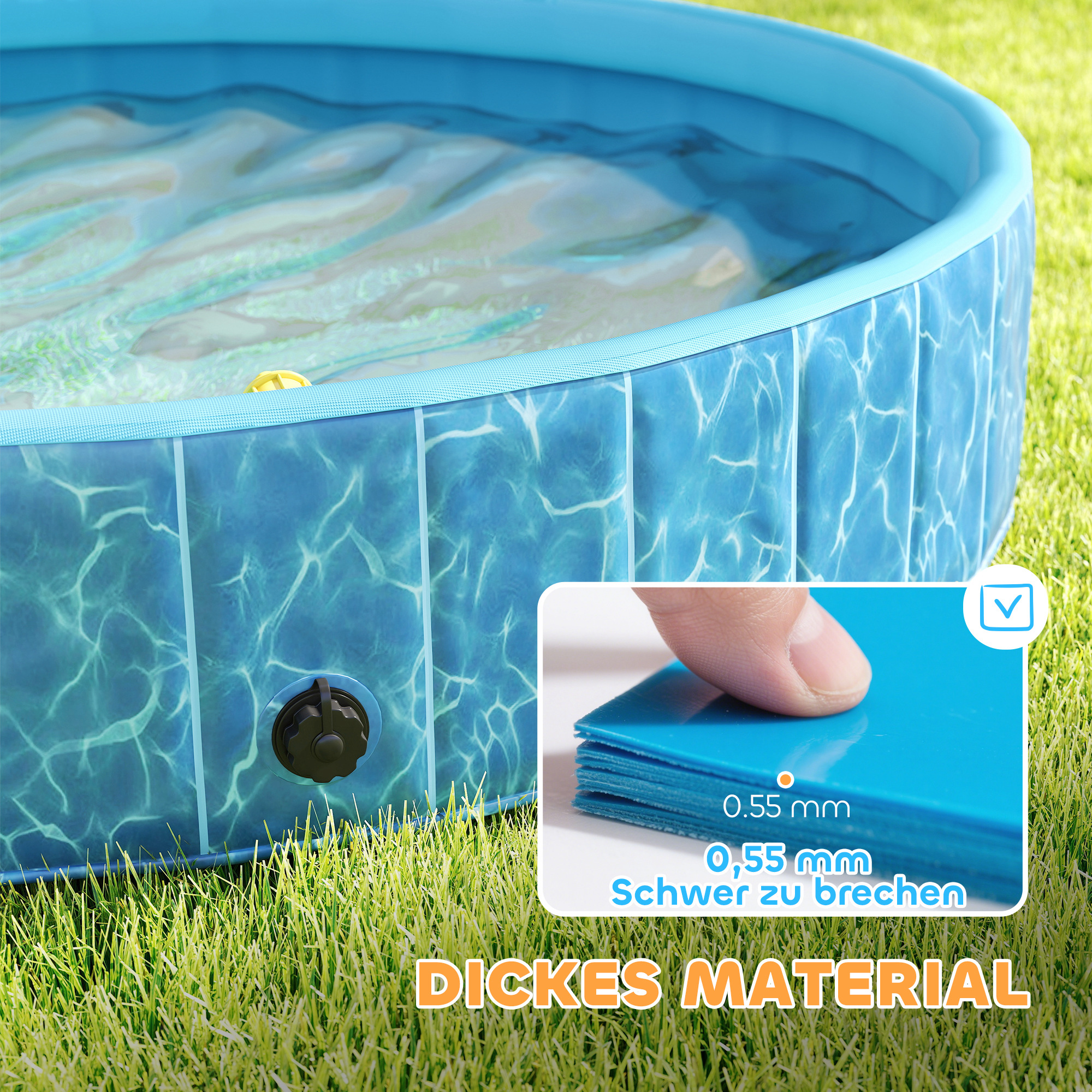 Hundepool Faltbar Planschbecken mit Brunnen- und Wasserpolsterdesign Ø160 x 30 cm Blau