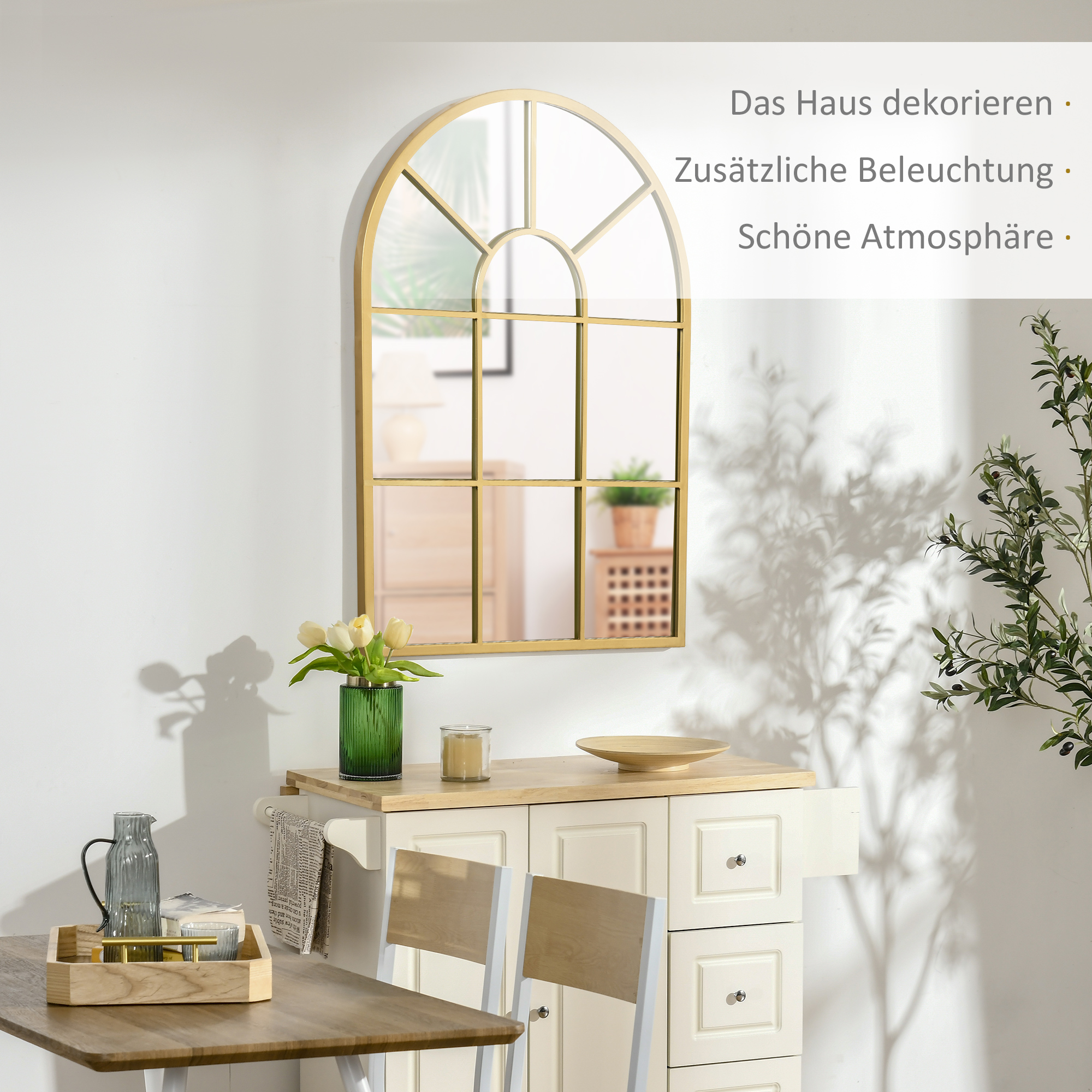 Fensterspiegel mit Metallrahmen, 70 x 2 x 50 cm, goldfarben