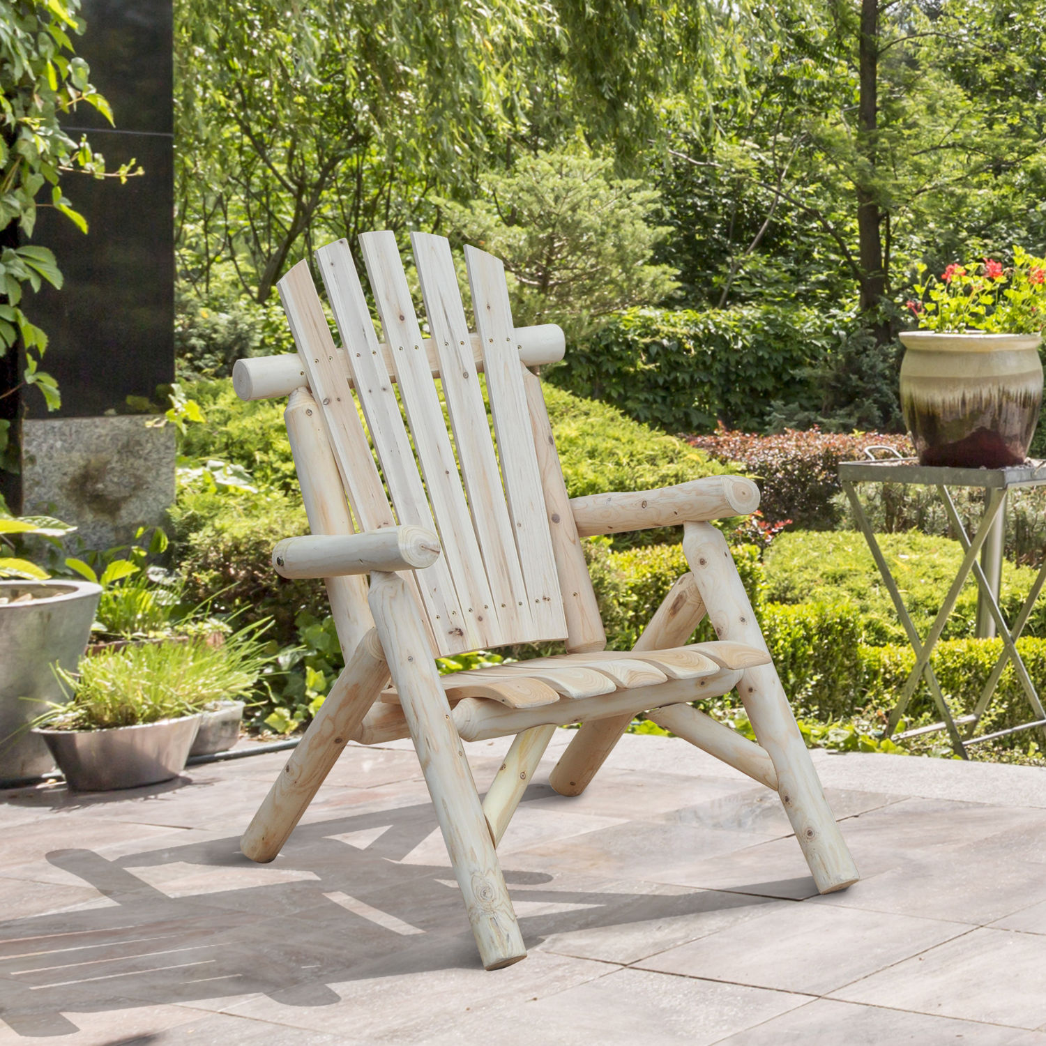 Adirondack Gartenstuhl Gartensessel Holzstuhl Hochlehner mit Armlehne Tannenholz Natur 83 x 68 x 101 cm