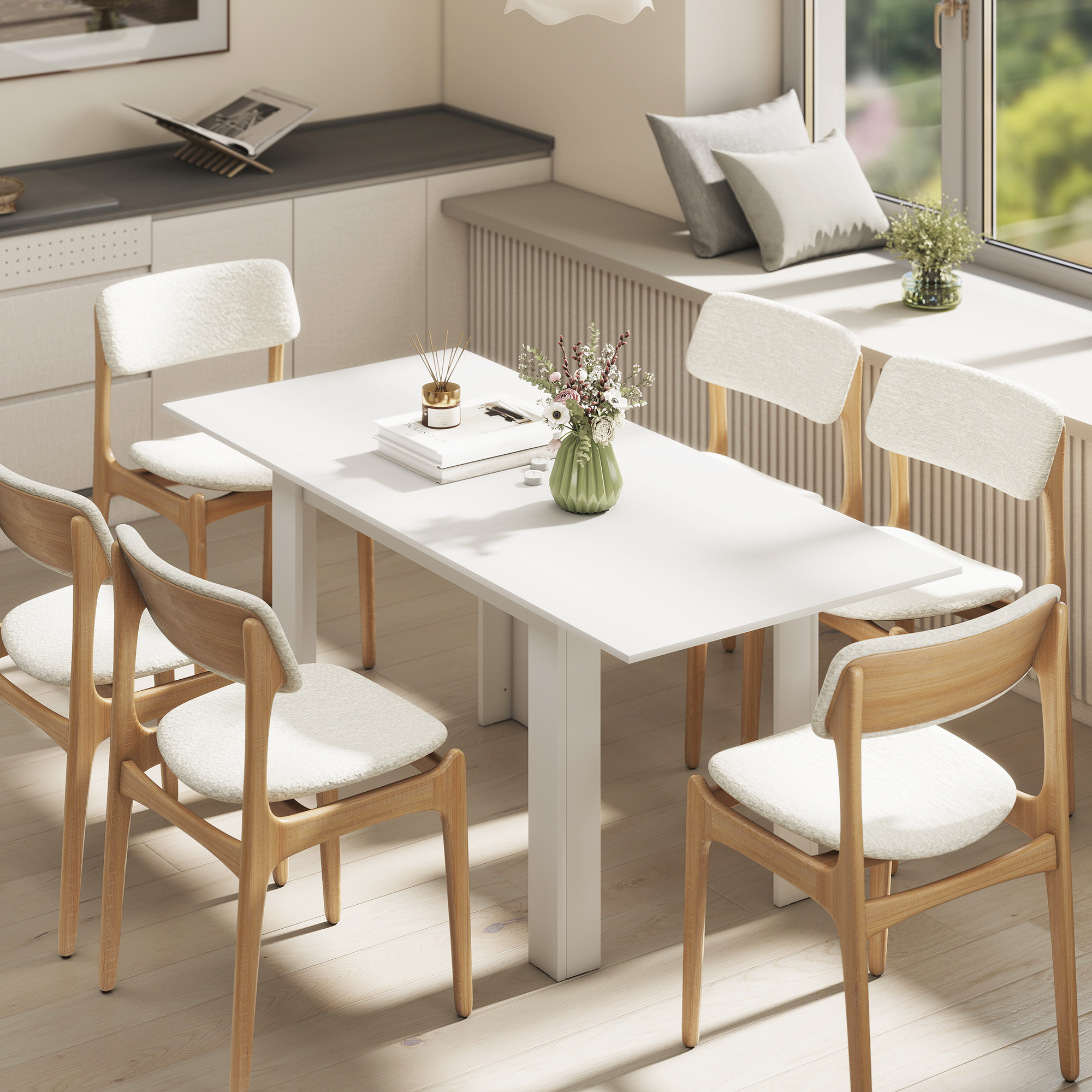 Esstisch ausziehbar, 140/180 x 80 cm Küchentisch für 6-8 Personen, für Küche, Esszimmer, Weiß
