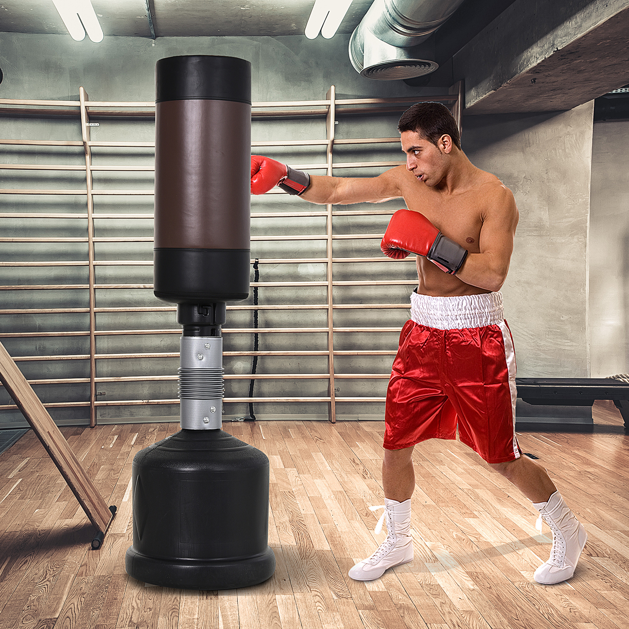 Standboxsack Boxpuppe Boxdummy DummyTraining Boxpartner Boxsack Box 158-186 cm Höhenverstellbar NEU Schwarz+Braun