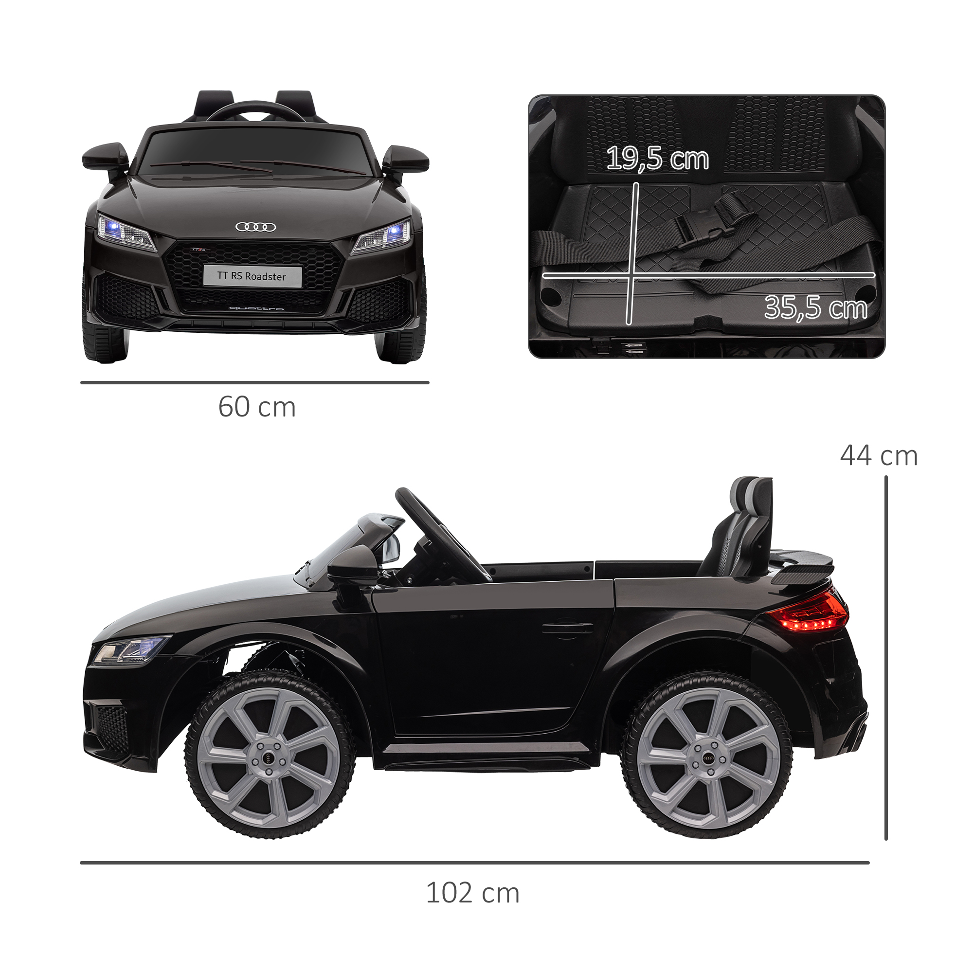 Kinder-Elektroauto Audi, mit 2,4G Fernbedienung, Musik, Hupe, LED, USB, für Kinder 3-5 Jahre, Schwarz