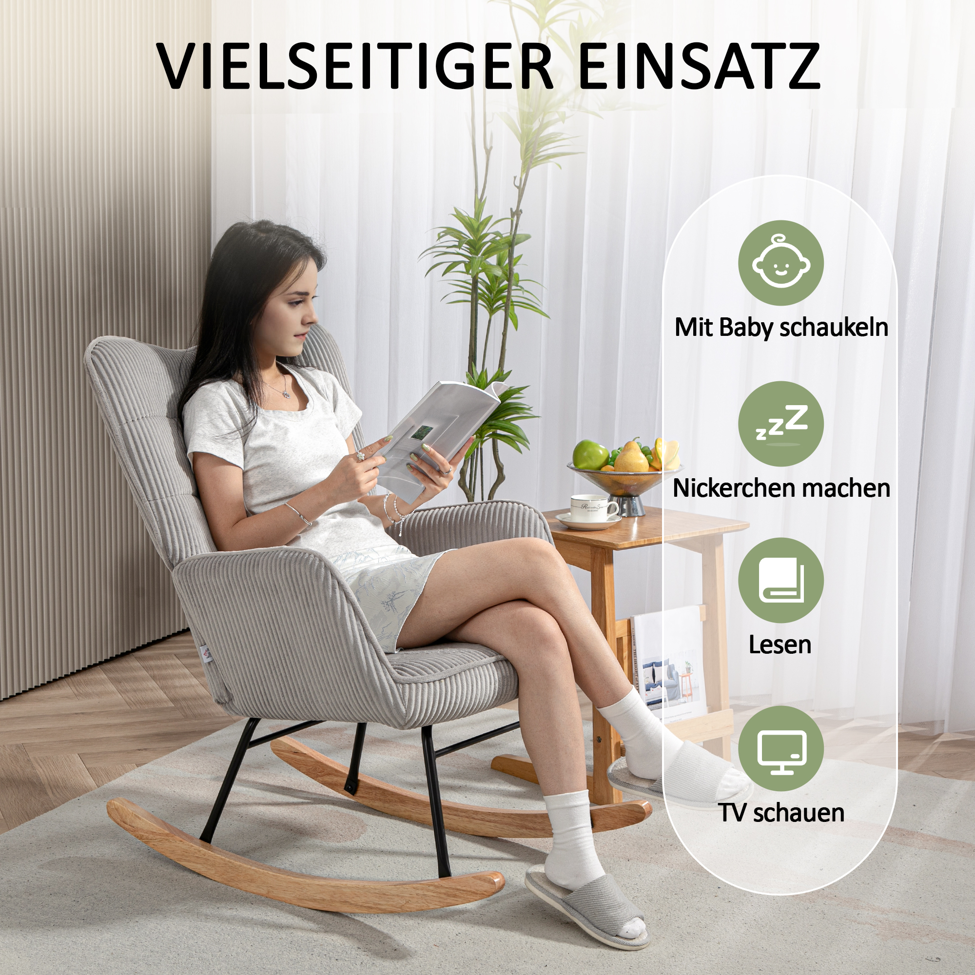 Schaukelstuhl, Buchenholz-Kufen, dicke Polsterung, Dunkelgrün, bis 120 kg