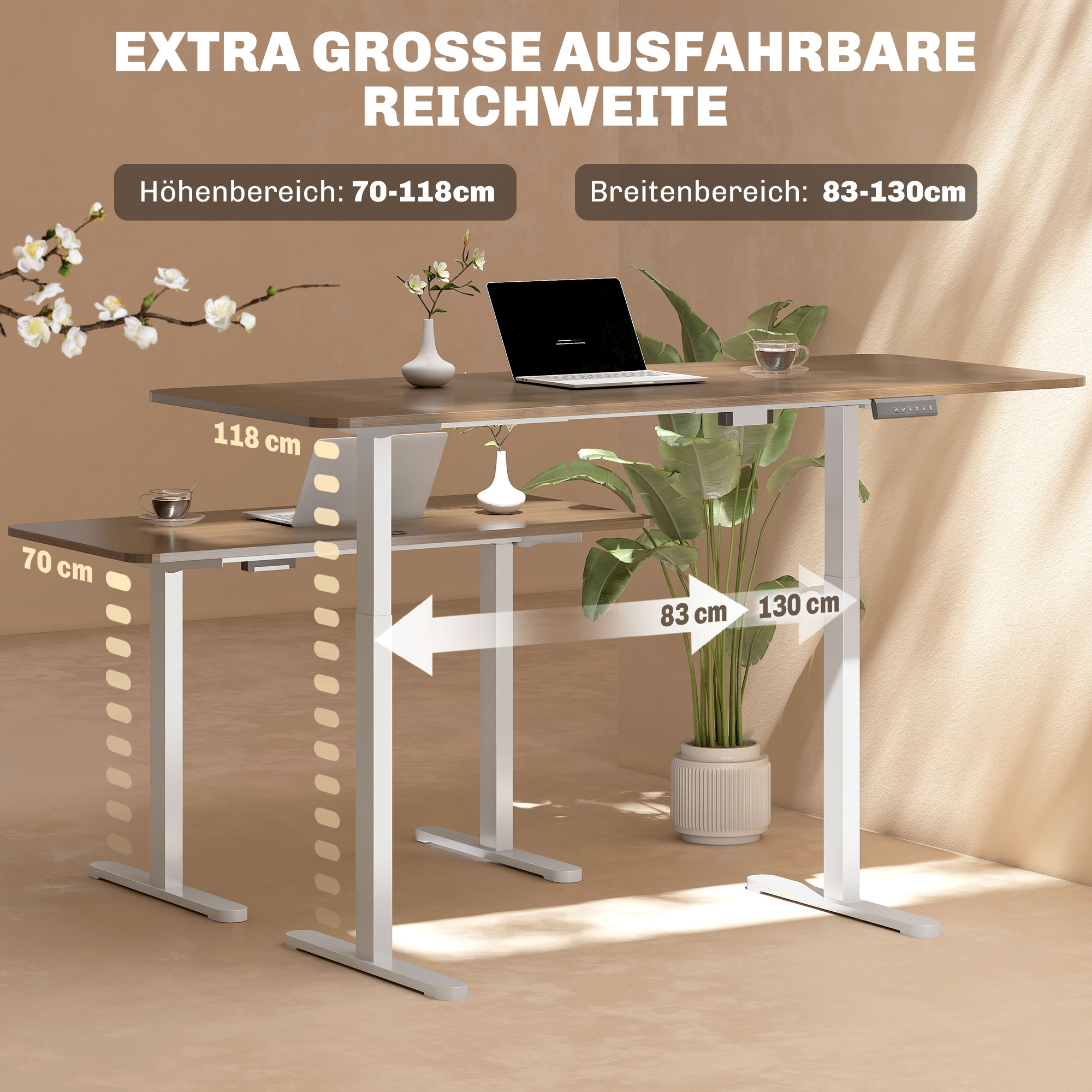 Schreibtischgestell, höhenverstellbar, mit Speicherfunktion, Stahl, Weiß