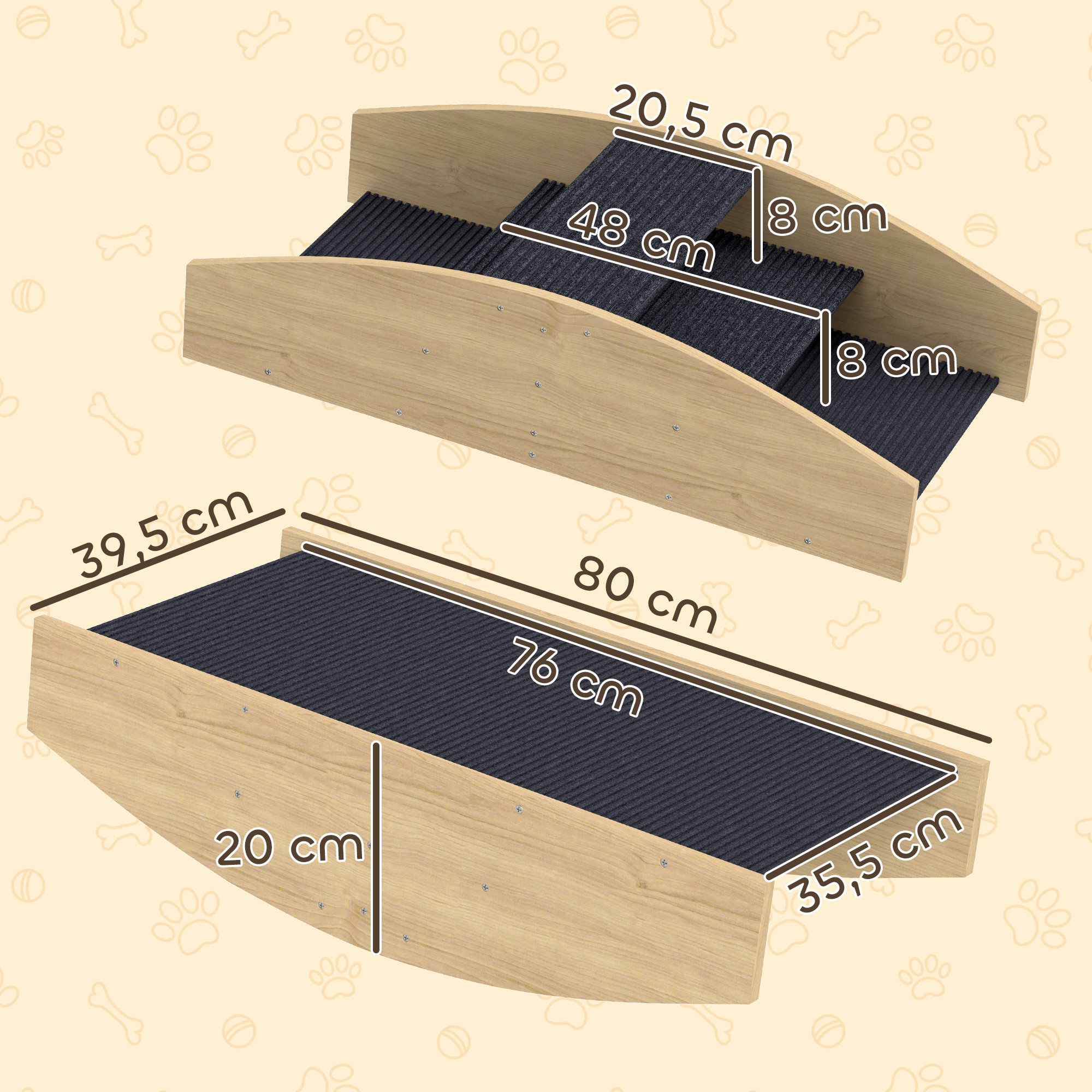 Agility Hundeschaukel, 2-in-1 Wippe und Treppe, rutschfest, Tanneholz, 80 x 39,5 cm