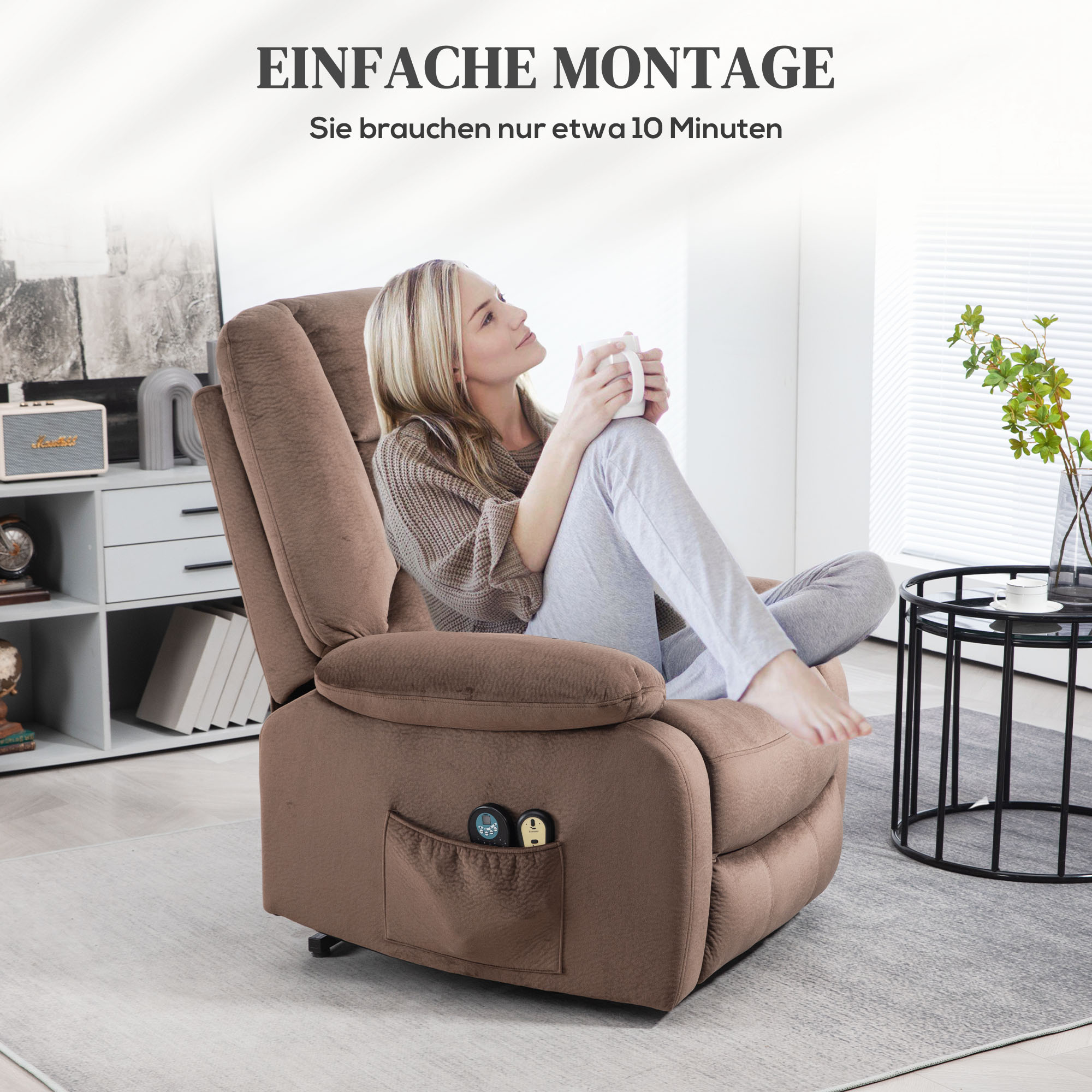 Aufstehsessel mit Massagefunktion, 90x93x110cm, Braun