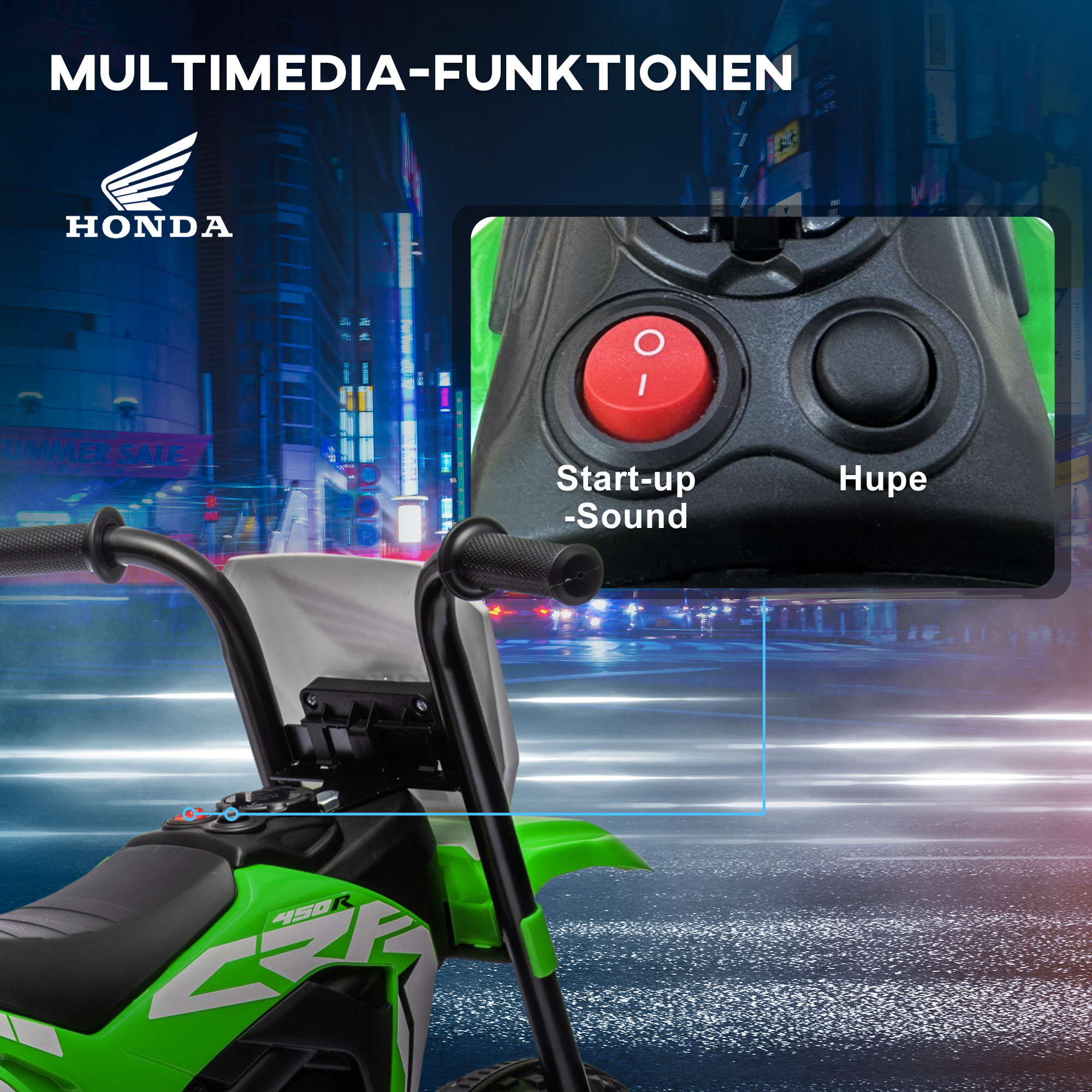 Elektro Kindermotorrad Honda, 3 km/h, Soundeffekte, für 18-36 Monate, Grün