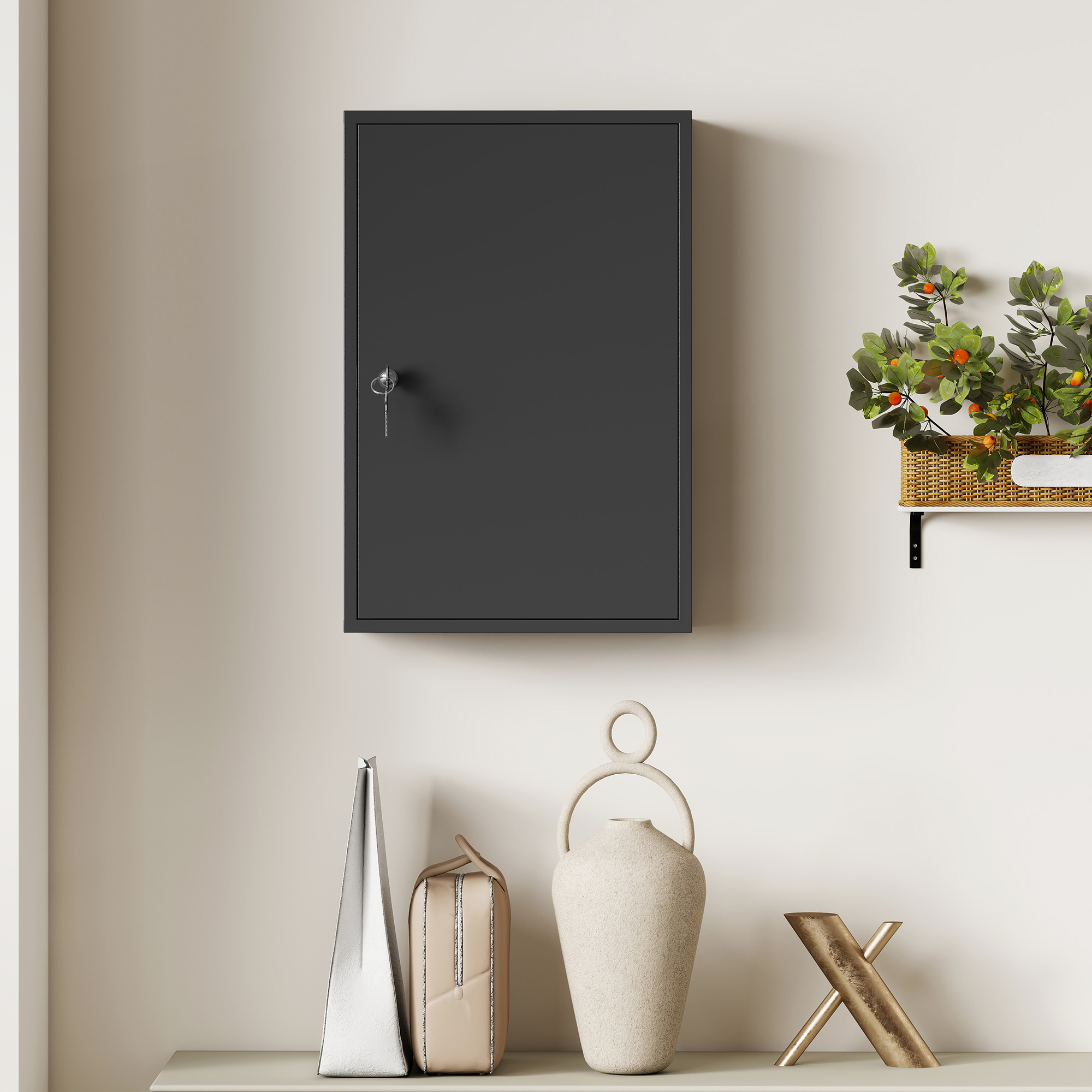 Wand-Medizinschrank, Badezimmerschrank mit 3 Regalböden, 2 Schlüsseln, 40 x 18 x 60 cm, Schwarz