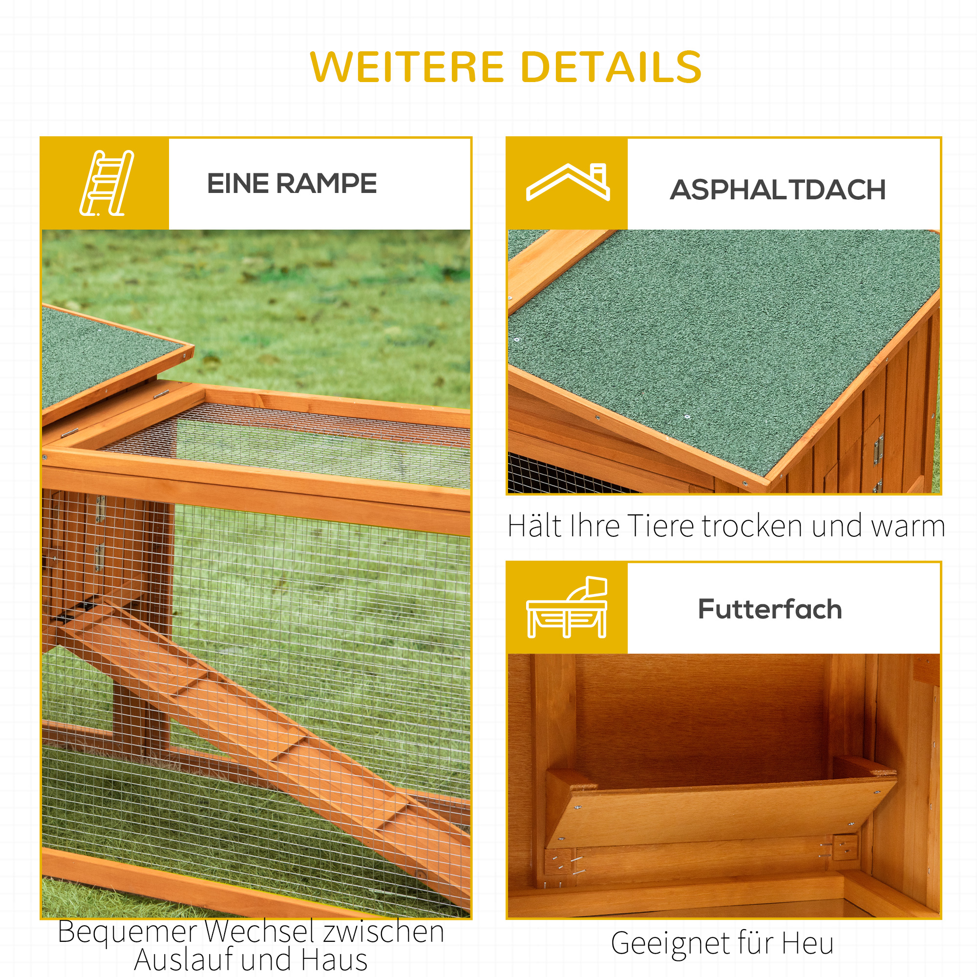 Kleintierstall Kleintierkäfig Kleintierhaus mit Asphaltdach Tannenholz Orange