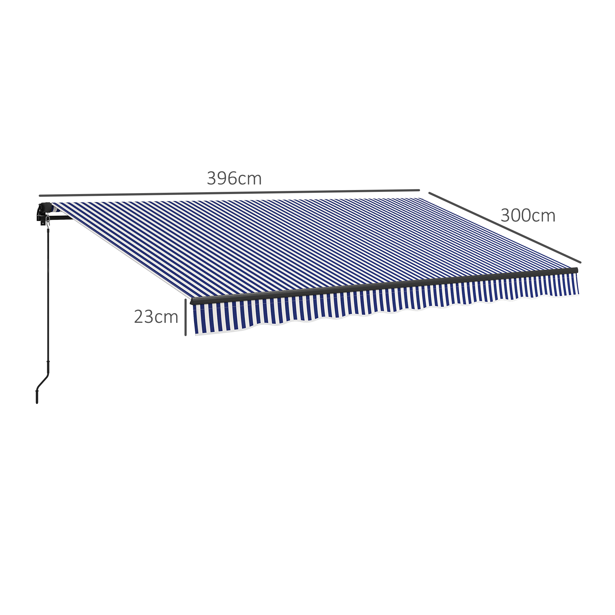 Sonnenmarkise Markise Terrassenmarkise, inkl. Handkurbel, wetterbeständig, 396 cm x 300 cm, Blau + Weiß