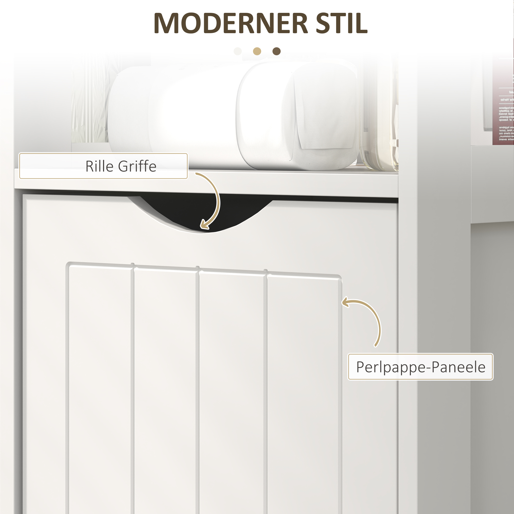 Badezimmerschrank, Kompaktes Badezimmerregal mit 2 Schubladen und 3 offenen Fächern, Freistehendes Badregal, MDF, Weiß