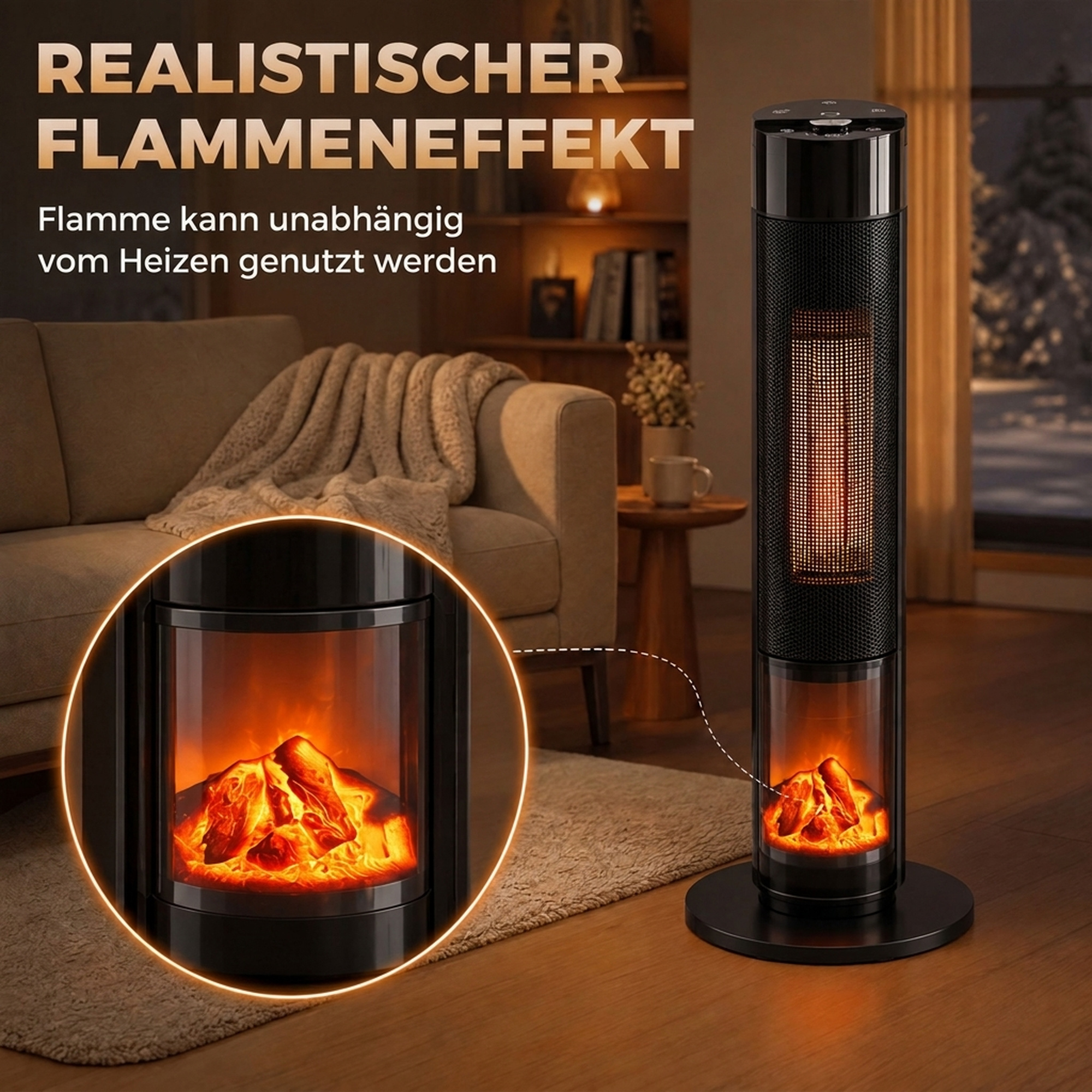Keramik Heizlüfter 2000W Thermostat 3D Flamme Elektroheizung Fernbedienung Schwarz