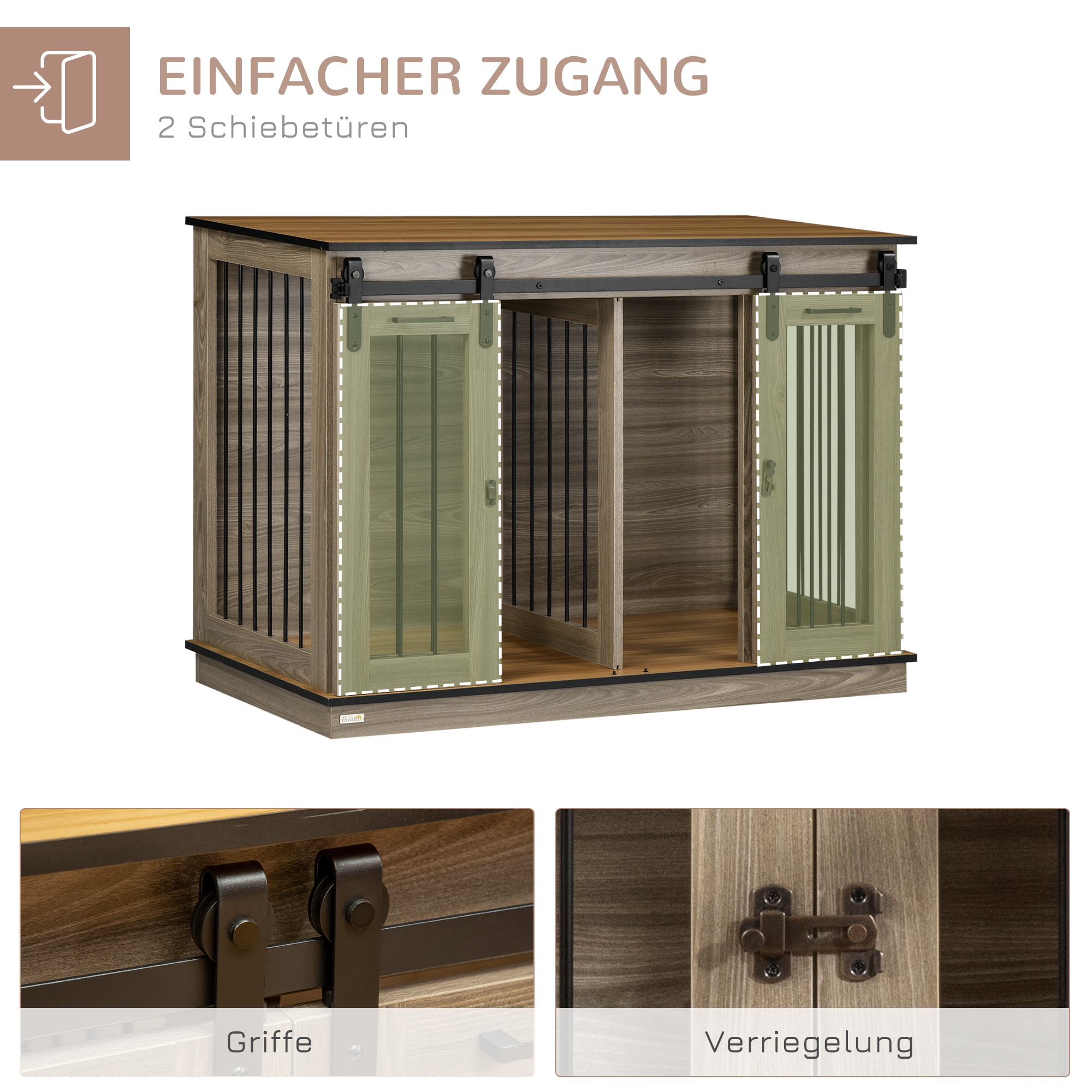 Hundekäfig mit 2 Türen, Hundebox, Transportbox für Hunde, rustikales Design, verriegelbar, Braun