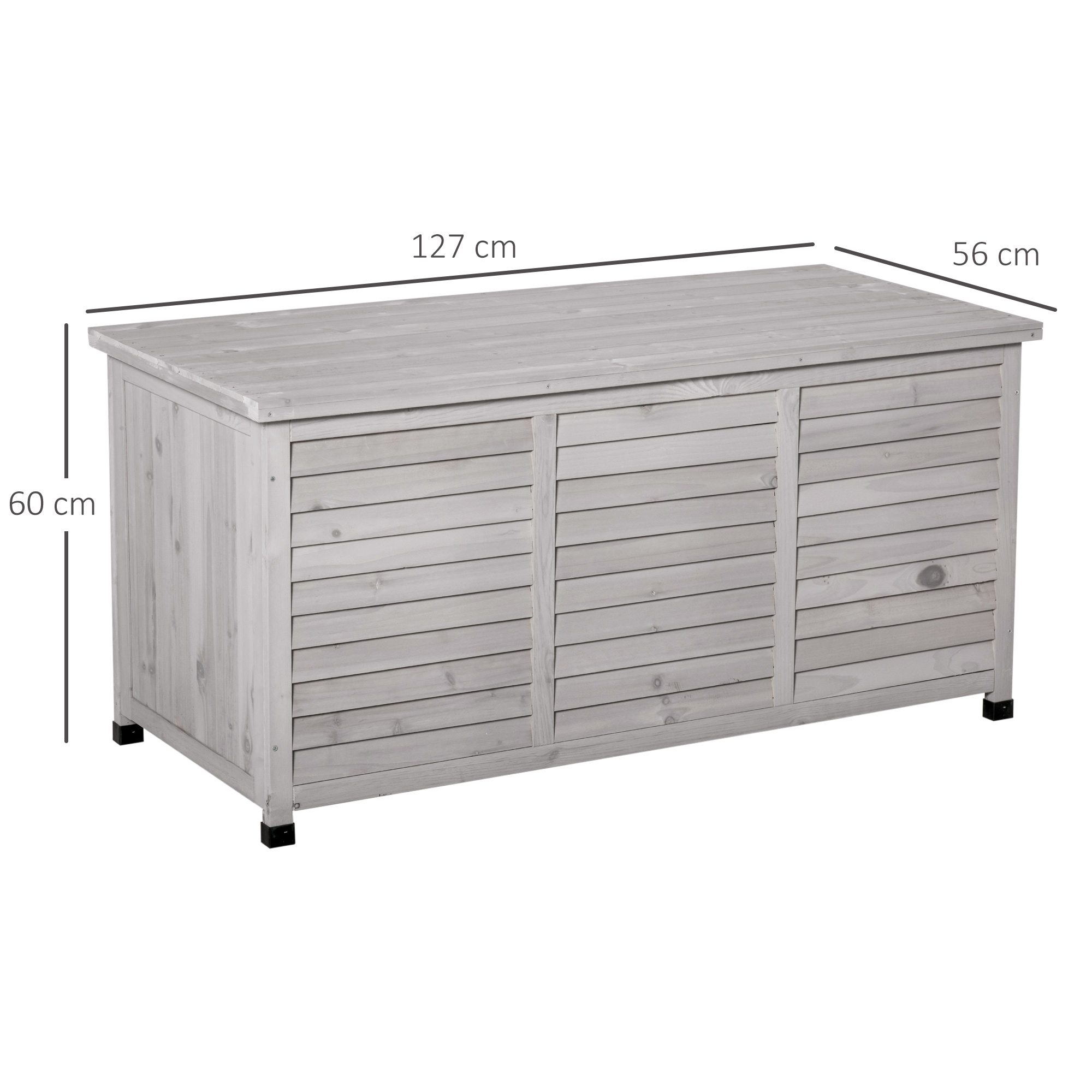 Gartenbox, wetterbeständig, luftdurchlässig, Kissenbox, Aufbewahrungsbox, Fichtenholz, grau, 127 x 56 x 60 cm