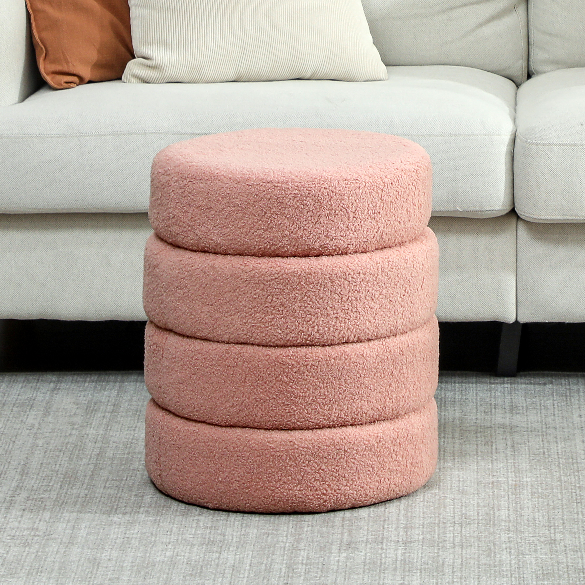 Hocker, rund, Teddyfleece, bis 120kg, Φ40x45H cm, Rosa