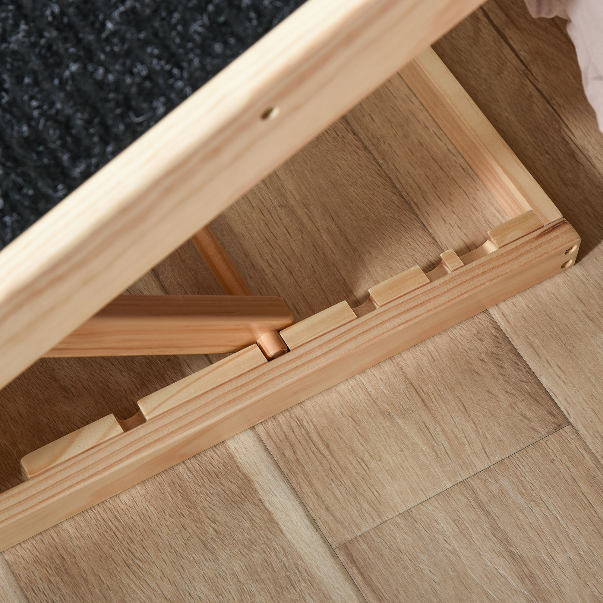 Haustierrampe mit rutschfestem Teppich verstellbarer Haustierleiter Hunderampe für großen Hund Kiefernholz Polyester Schwarz+Naturholz 90B x 40T x 61H cm