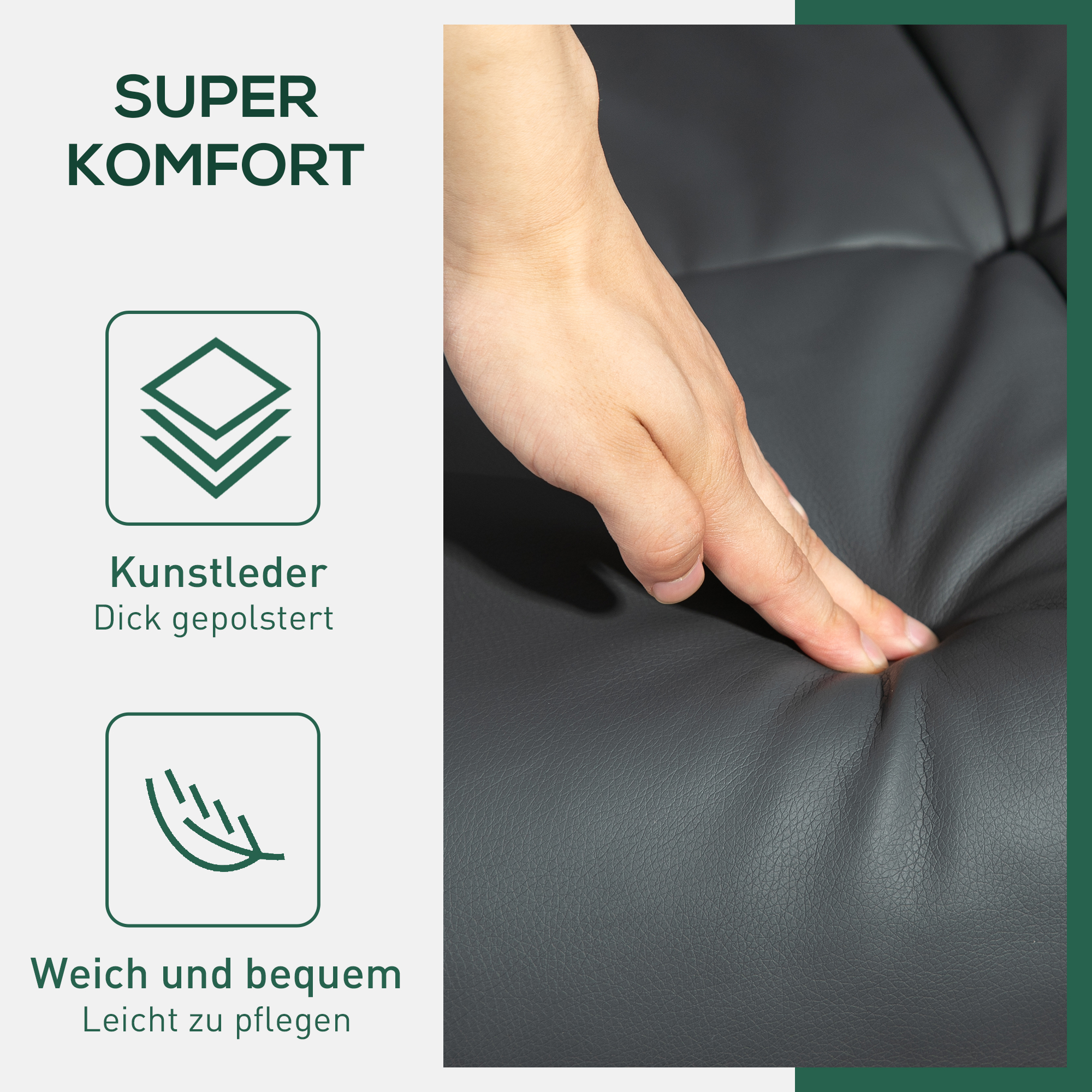 Relaxsessel mit Hocker, 145° neigbare Rückenlehne, 360° drehbar, Kunstleder, Dunkelgrau