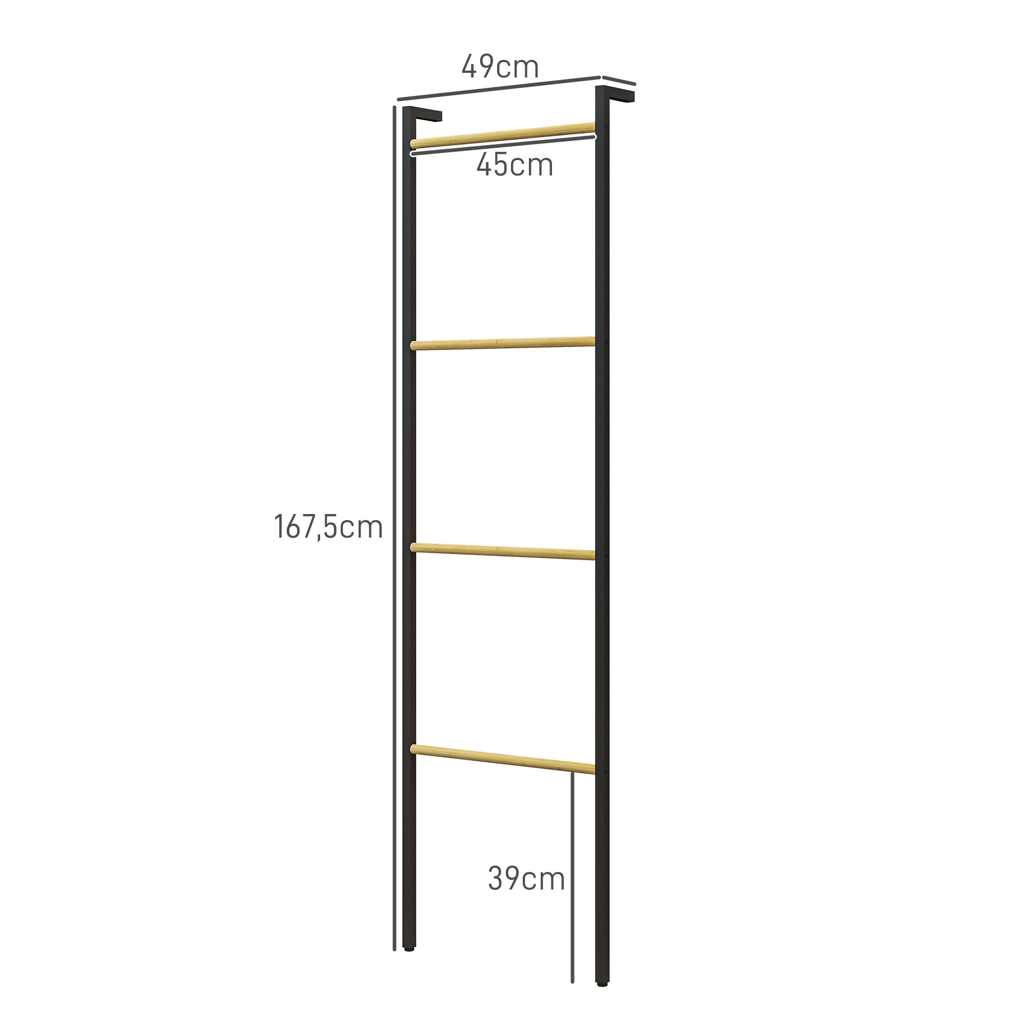 Handtuchhalter, freistehend, 4 Stangen, 49x5,5x167,5cm, Schwarz/Naturholz