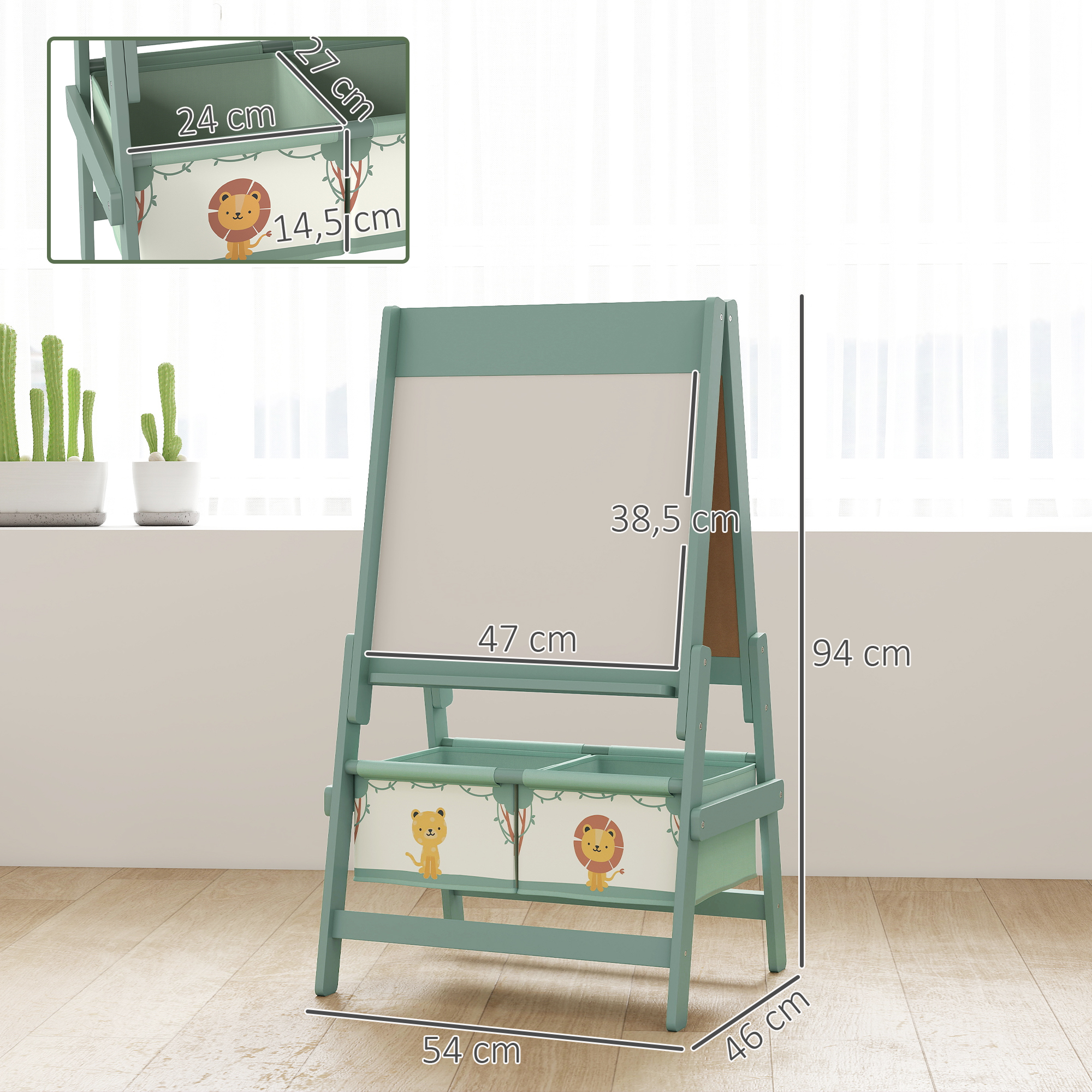 Kinder Staffelei 3 in 1 Kindertafel mit Kreidetafel, Whiteboard, Papierrolle, 2 Aufbewahrungsboxen, für 3-8 Jahre Grün