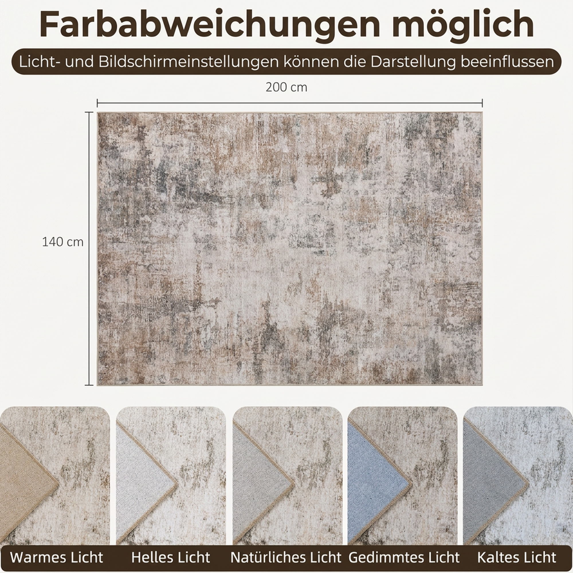 Wohnzimmerteppich, Polyester, modernes künstlerisches Muster, waschbar, Braun