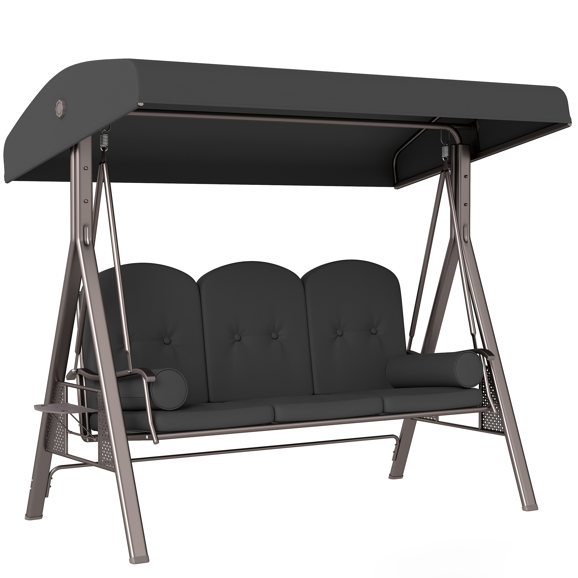 Hollywoodschaukel 3-Sitzer Gartenschaukel mit Sonnendach Tablett Sitzauflage  bis 360kg Dunkelgrau