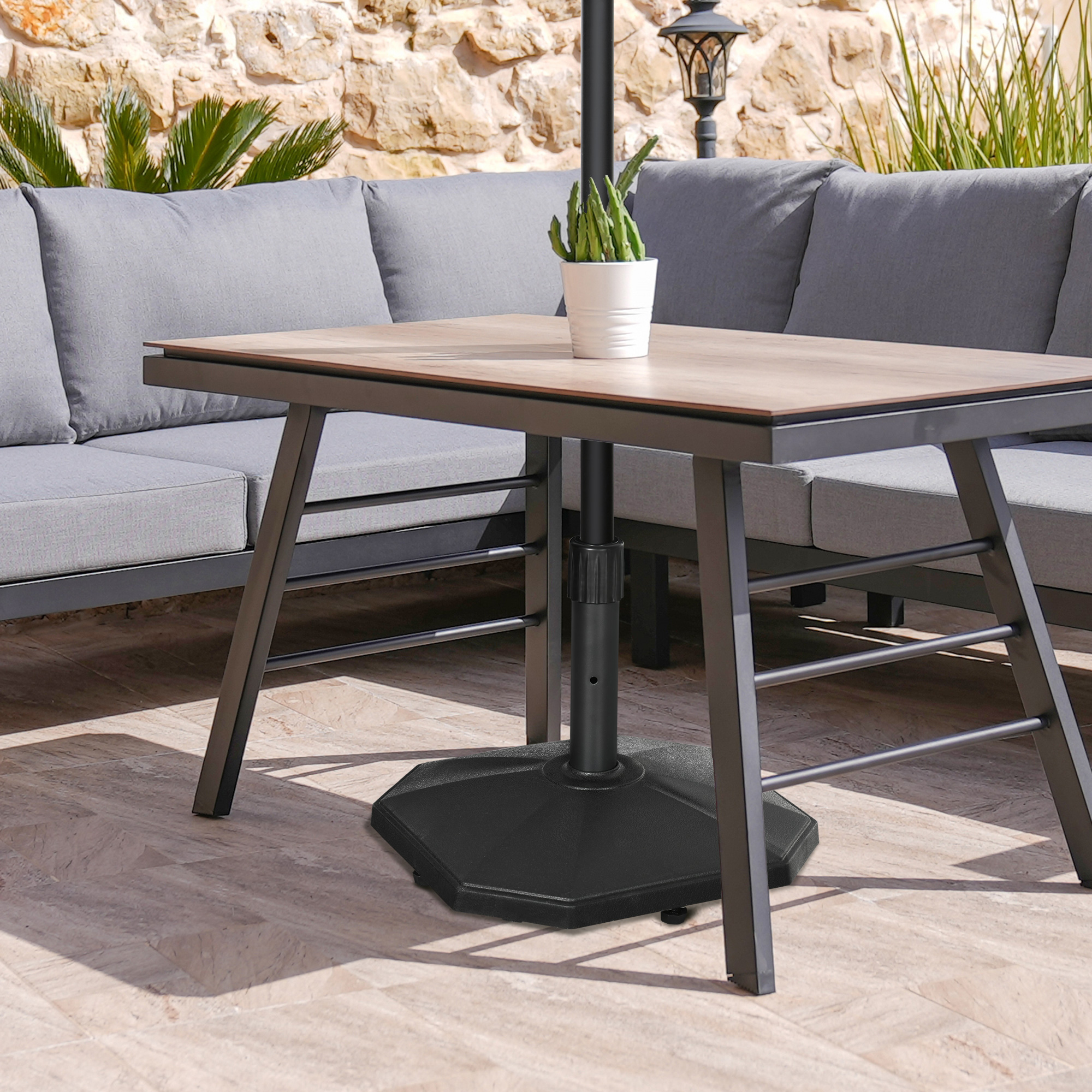 Schirmständer, 18 kg, Zementfüllung, kompakte Form, Kunststoffgehäuse, schwarz, 45,5 x 45,5 x 33 cm