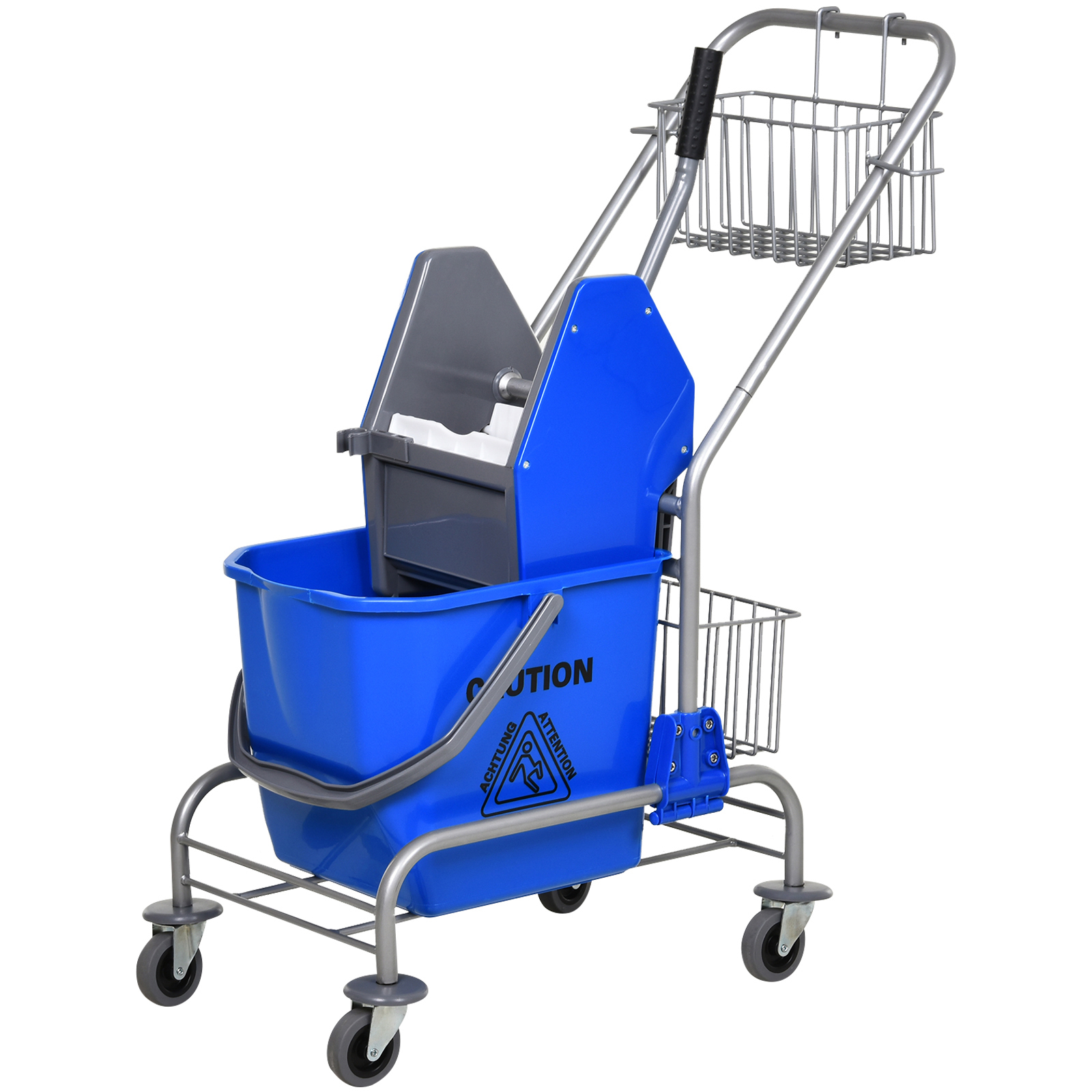 Reinigungseimer, Wischmoppeimer, rollbar, Kunststoff, Metallgriff, Blau