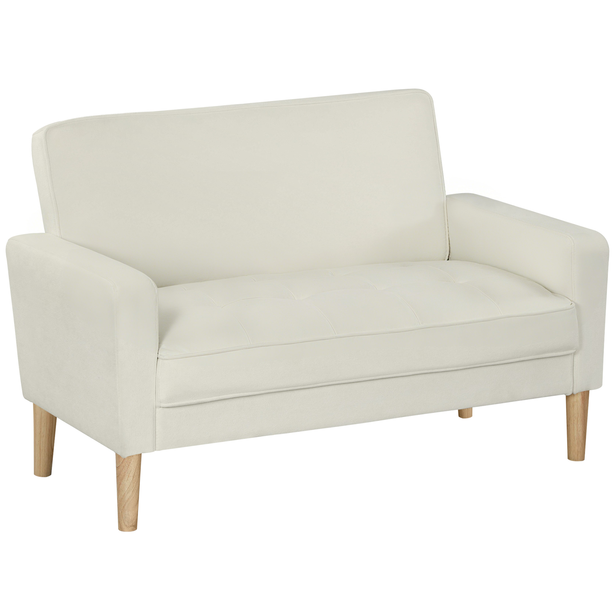 2-Sitzer-Sofa, Doppelsitzsofa mit Kautschukholzbeinen, Polstersofa für Wohnzimmer, Schlafzimmer, Cremeweiß