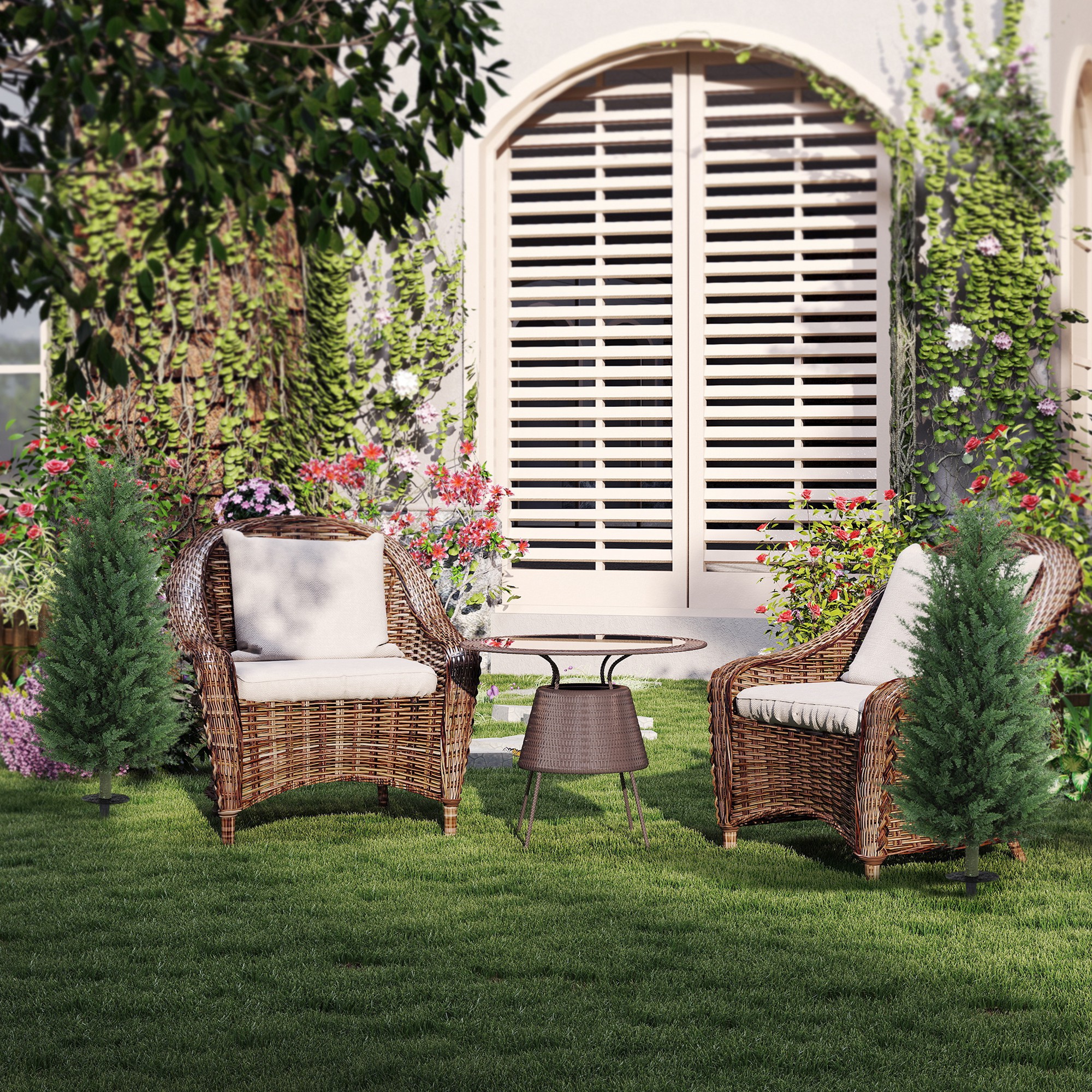 2er-Set Kunstpflanzen, künstliche Zypressen mit je 831 Blättern, vielseitig, Grün