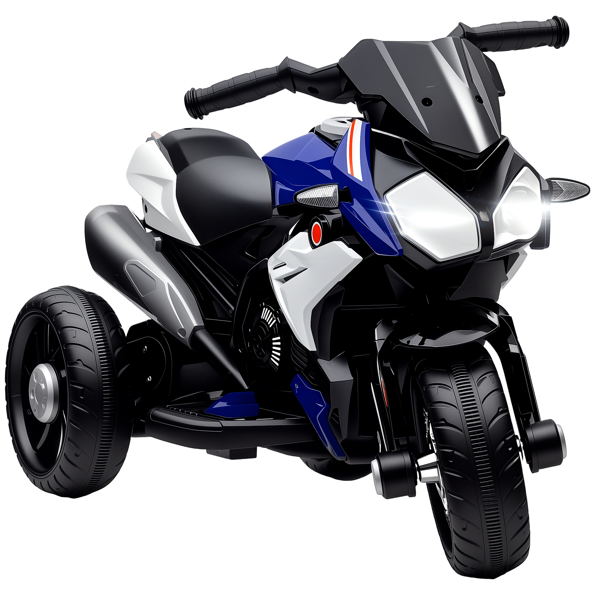 Elektro-Kindermotorrad, Lichter & Geräusche, 3 km/h, wiederaufladbar, Kunststoff & Metall, Blau/Weiß