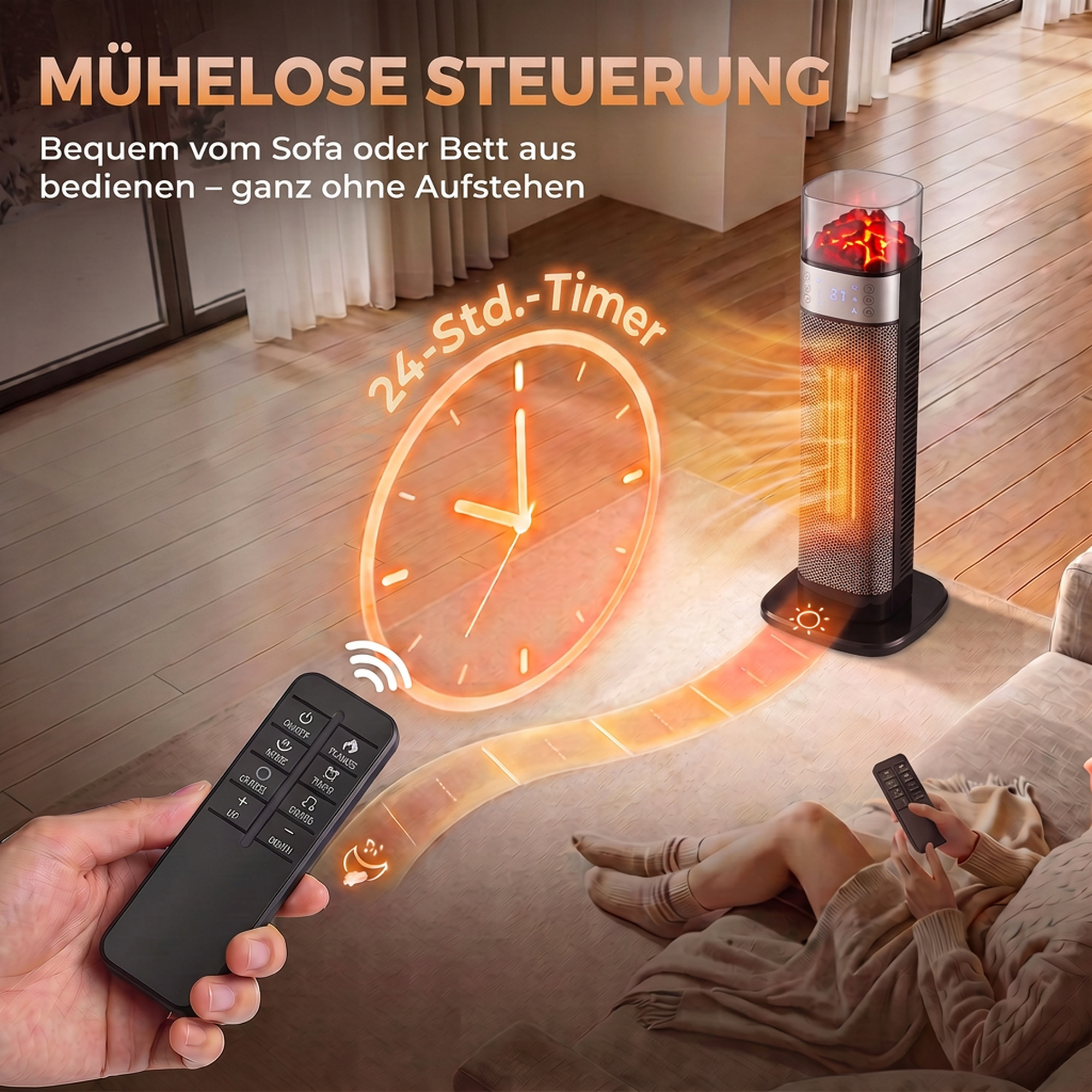 Keramik Heizlüfter 2000W Thermostat elektrische Heizung Fernbedienung Schwarz