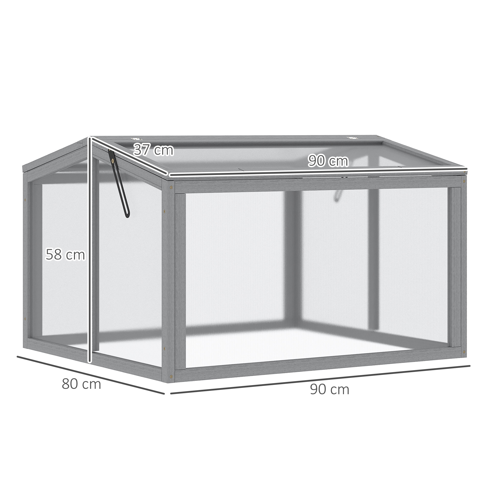 Frühbeet Treibhaus Gewächshaus Frühbeetkasten Pflanzenbeet mit Abdeckung aus Holz und Polycarbonat wetterfest Hellgrau 90 x 80 x 58 cm