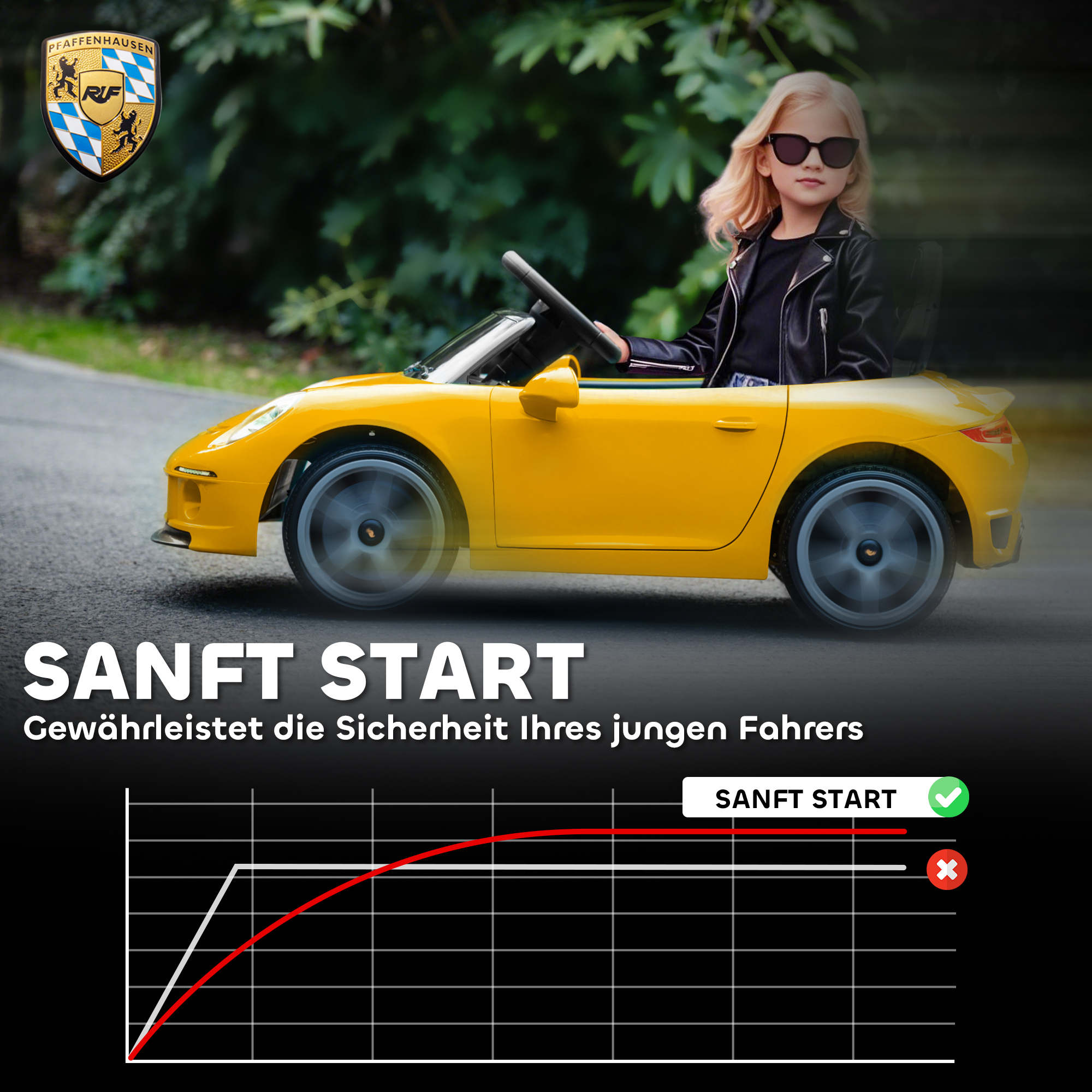 Elektrisches Aufsitzauto für Kinder, fernsteuerbar, Musik, Hupe, USB, Sicherheitsgurt, für 3-5 Jahre, Gelb