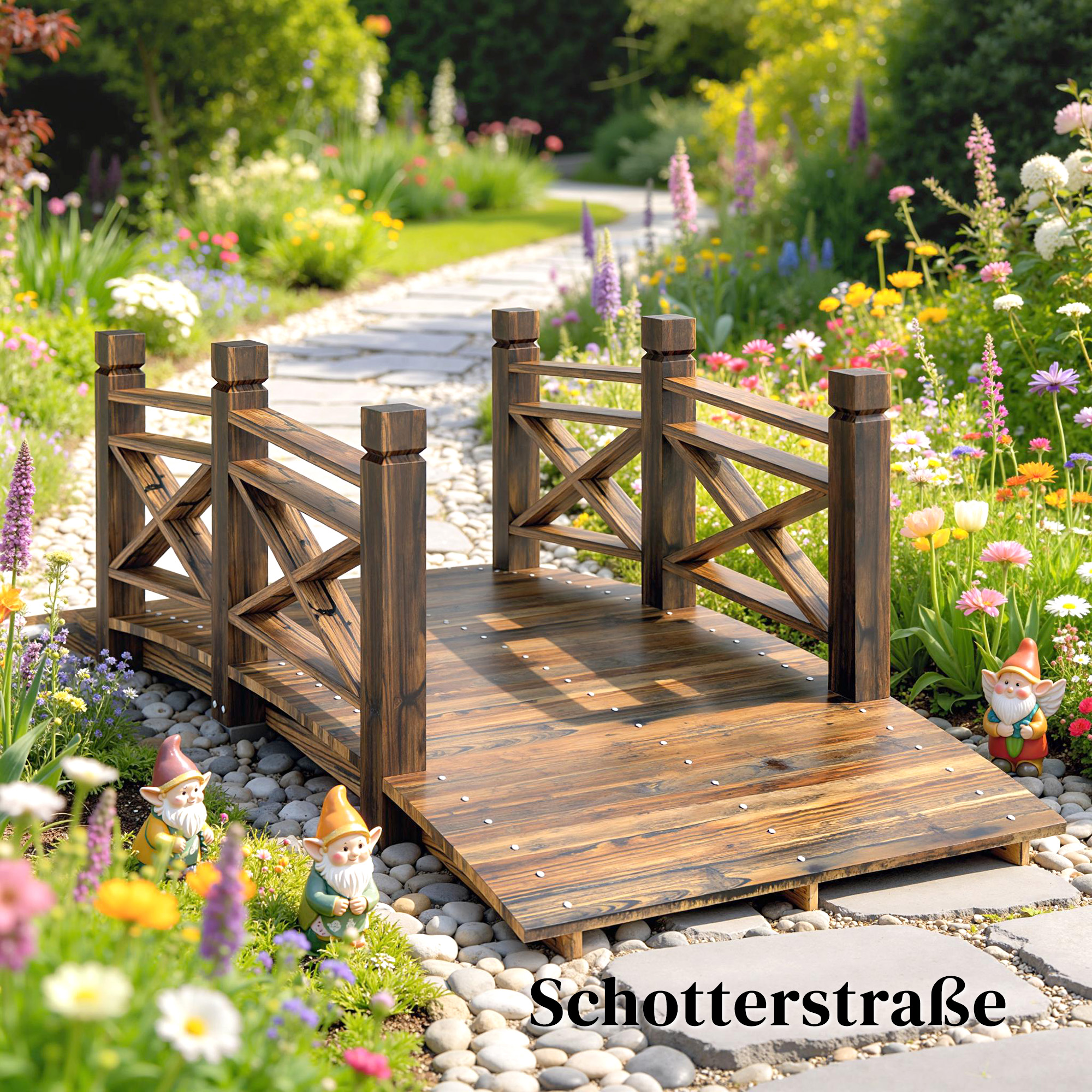 Holzbrücke mit Geländer Gartenbrücke aus Tannenholz Teichbrücke mit Antik-Optik, begehbar 174 x 78 x 57,5 cm Verkohlt