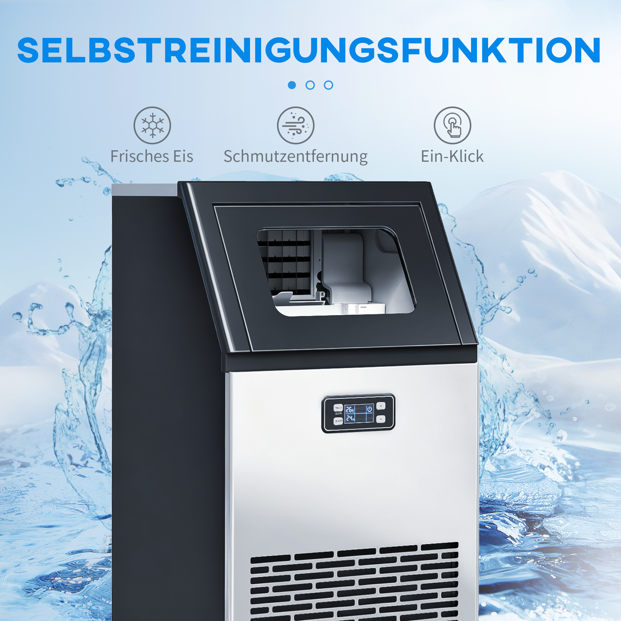 Eiswürfelmaschine 45 kg/24H Eismaschine mit 11 kg Speicher, LCD-Anzeige für Restaurant
