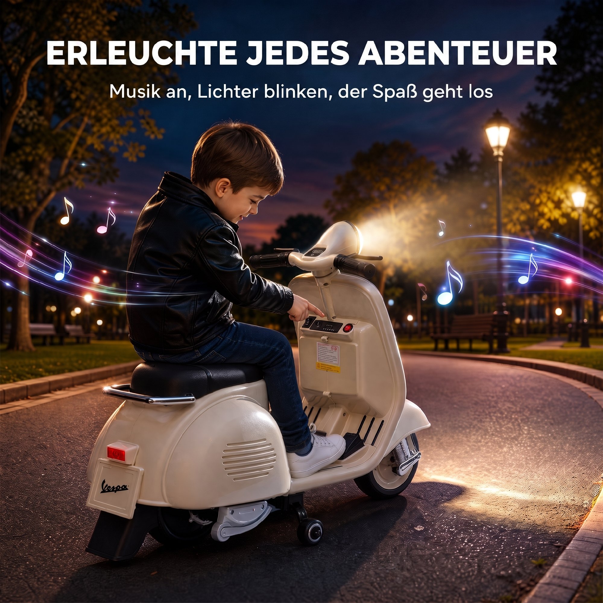 Elektro Motorrad Kinder 6 V Elektromotorrad mit Stützrädern, Lithium-Akku, Softstart, Musik, USB Scheinwerfer Hupe