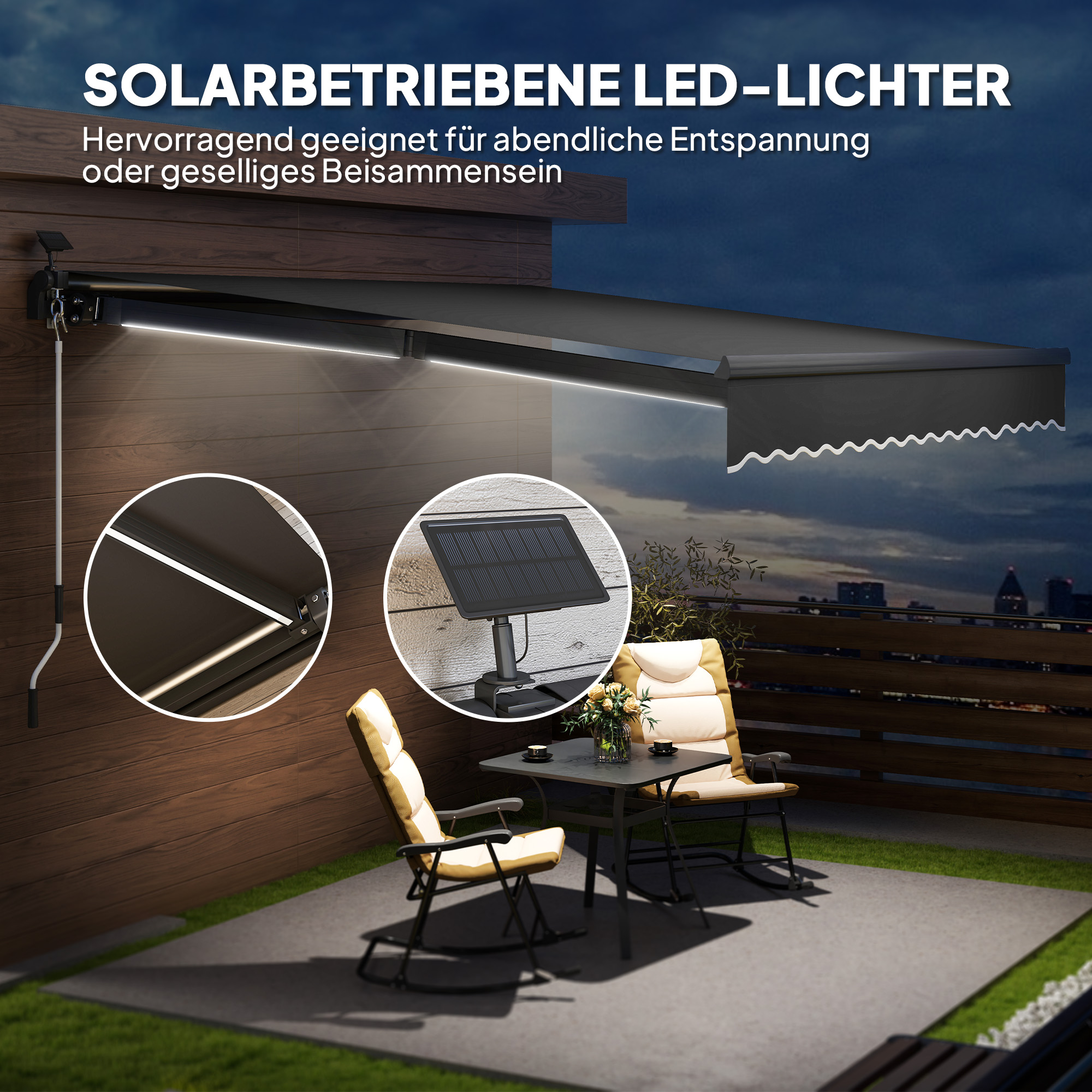 Klemmmarkise mit Handkurbel Solar-Lichte Gelenkarmmarkise Markise Sonnenschutz UV 50+ 400 cm breit Grau