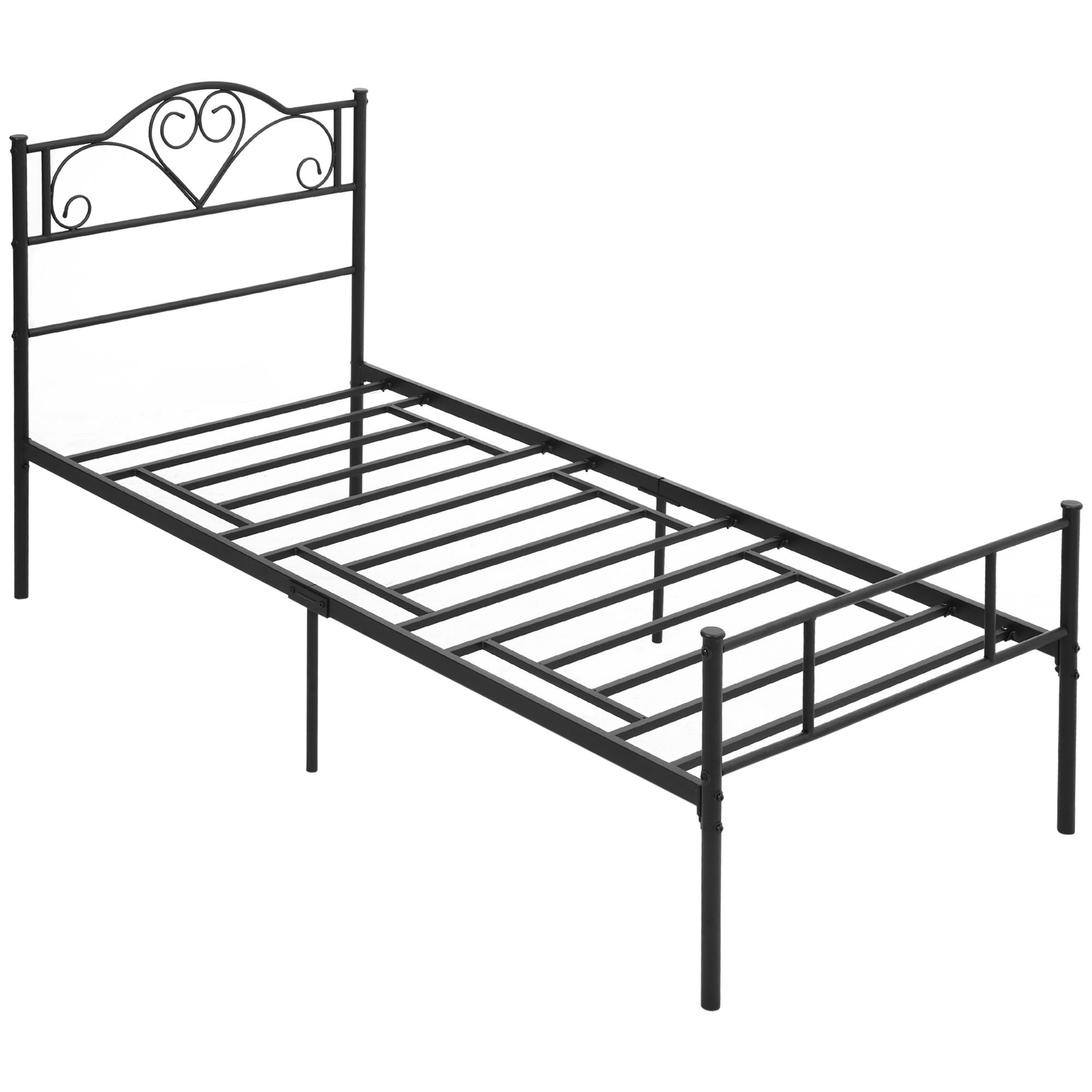 Bett 90 x 200 cm Stahl mit Lattenrost, Kopf- und Fußteil, 31 cm hoch Schwarz