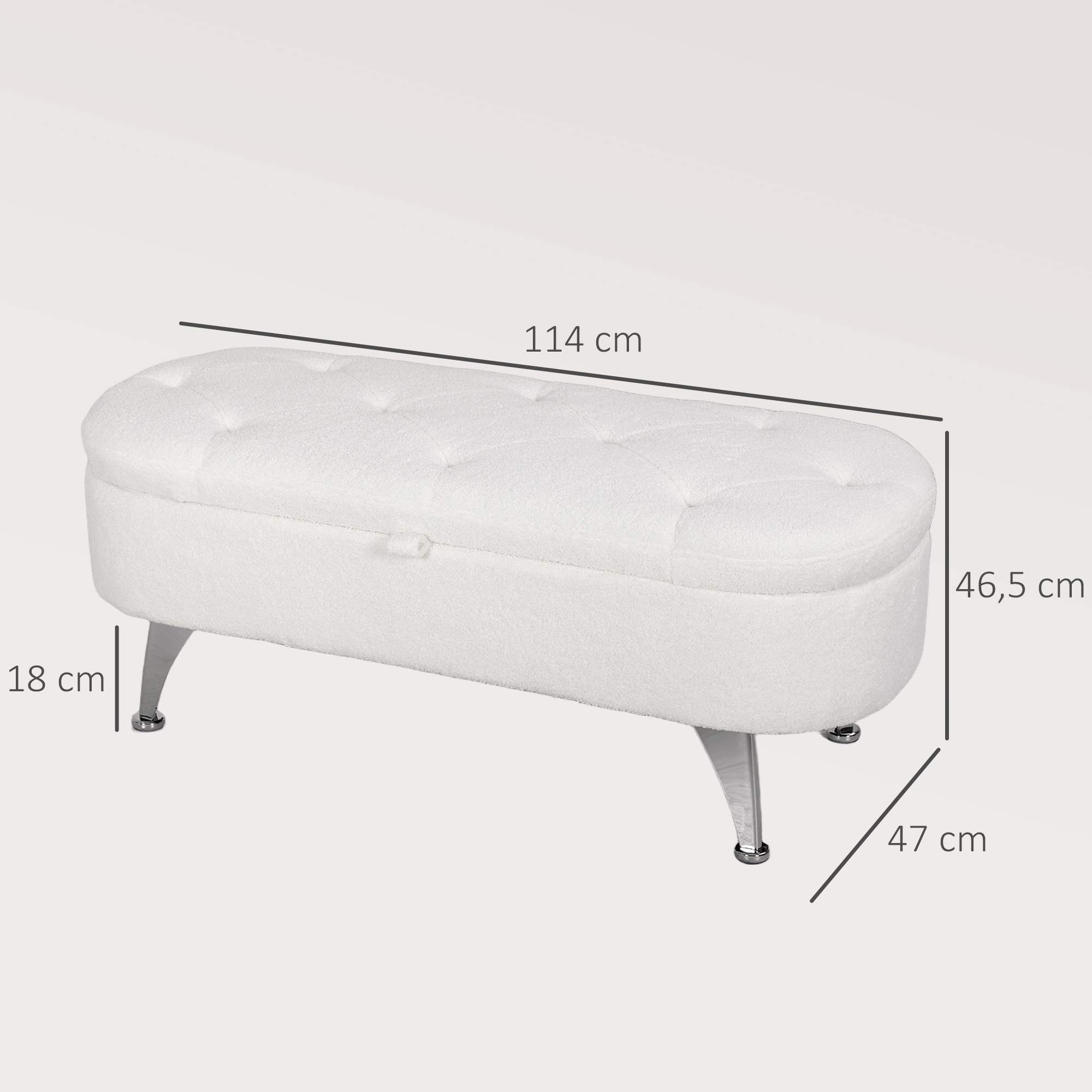 Sitzbank mit Stauraum, Deckel und Metallbeinen für Wohnzimmer, Schlafzimmer, Flur, Weiß