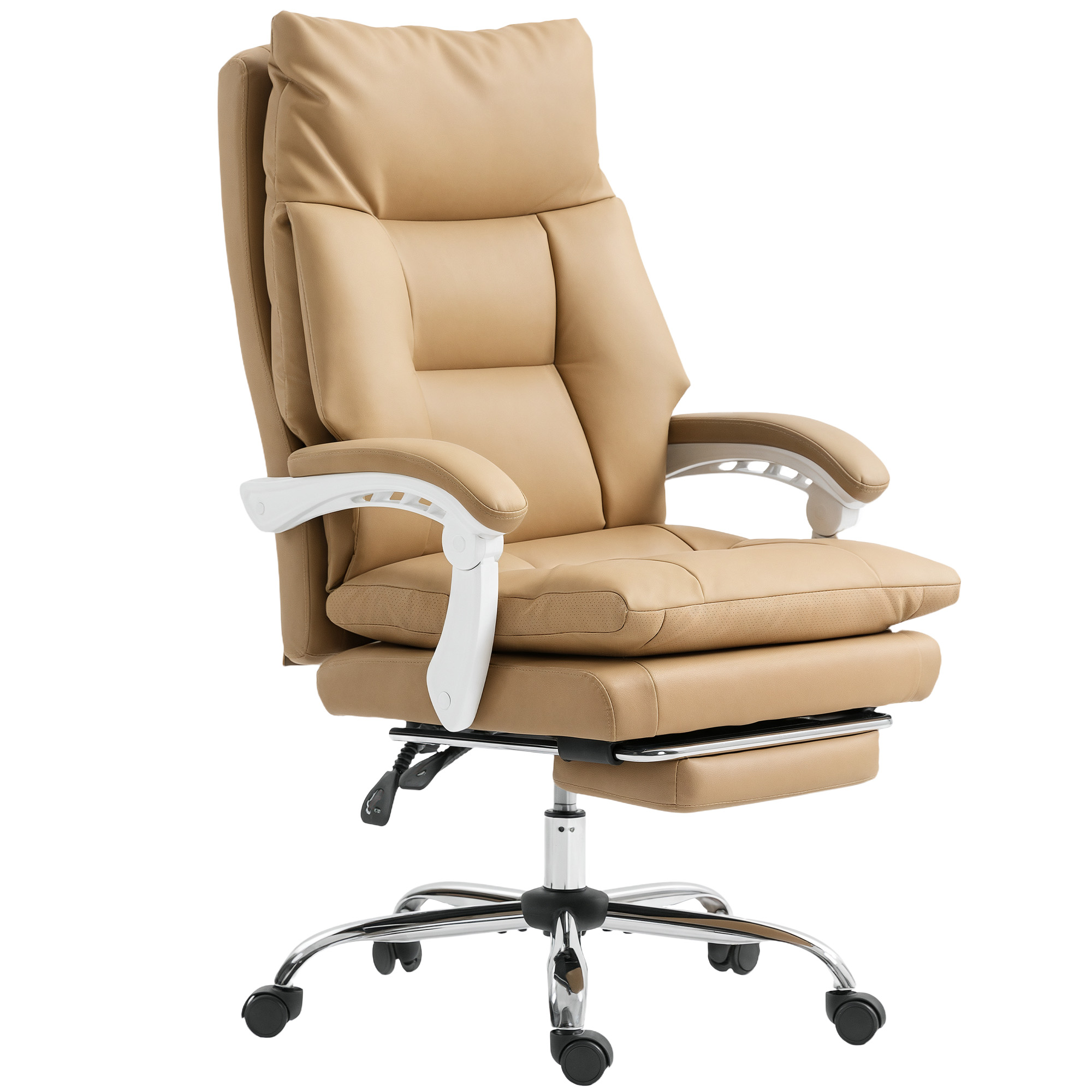 Bürostuhl Ergonomischer Schreibtischstuhl mit Lendenwirbelstütze, Klappbar Armlehne, Fußstütze Hellbraun Bürostuhl Ergonomischer Schreibtischstuhl mit Lendenwirbelstütze, Klappbar Armlehne, Fußstütze Hellbraun