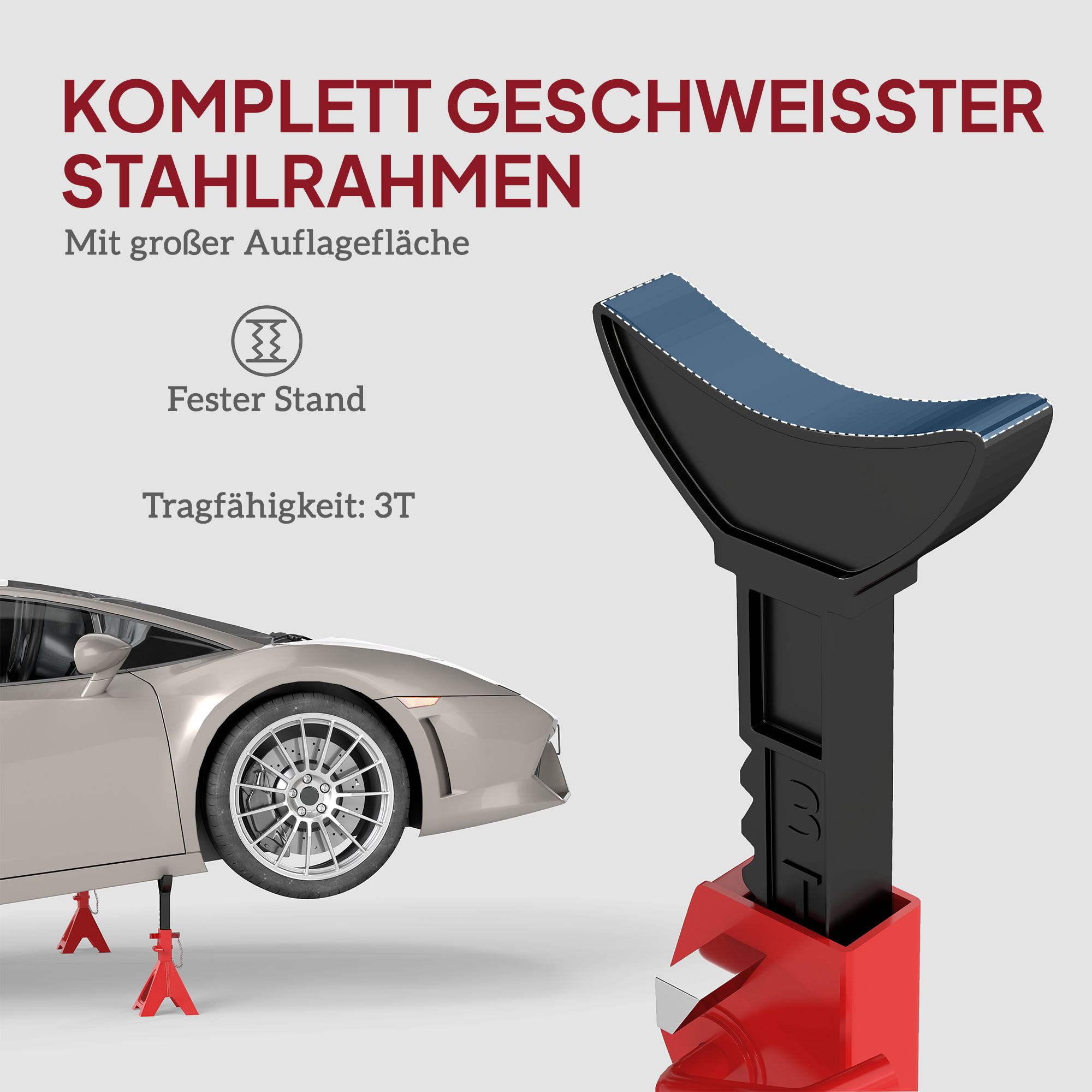 Unterstellbock 3 Tonnen Traglast 2 Stück Stützbock inkl Sicherungssplint 10 stufig Höhenverstellbar Rot