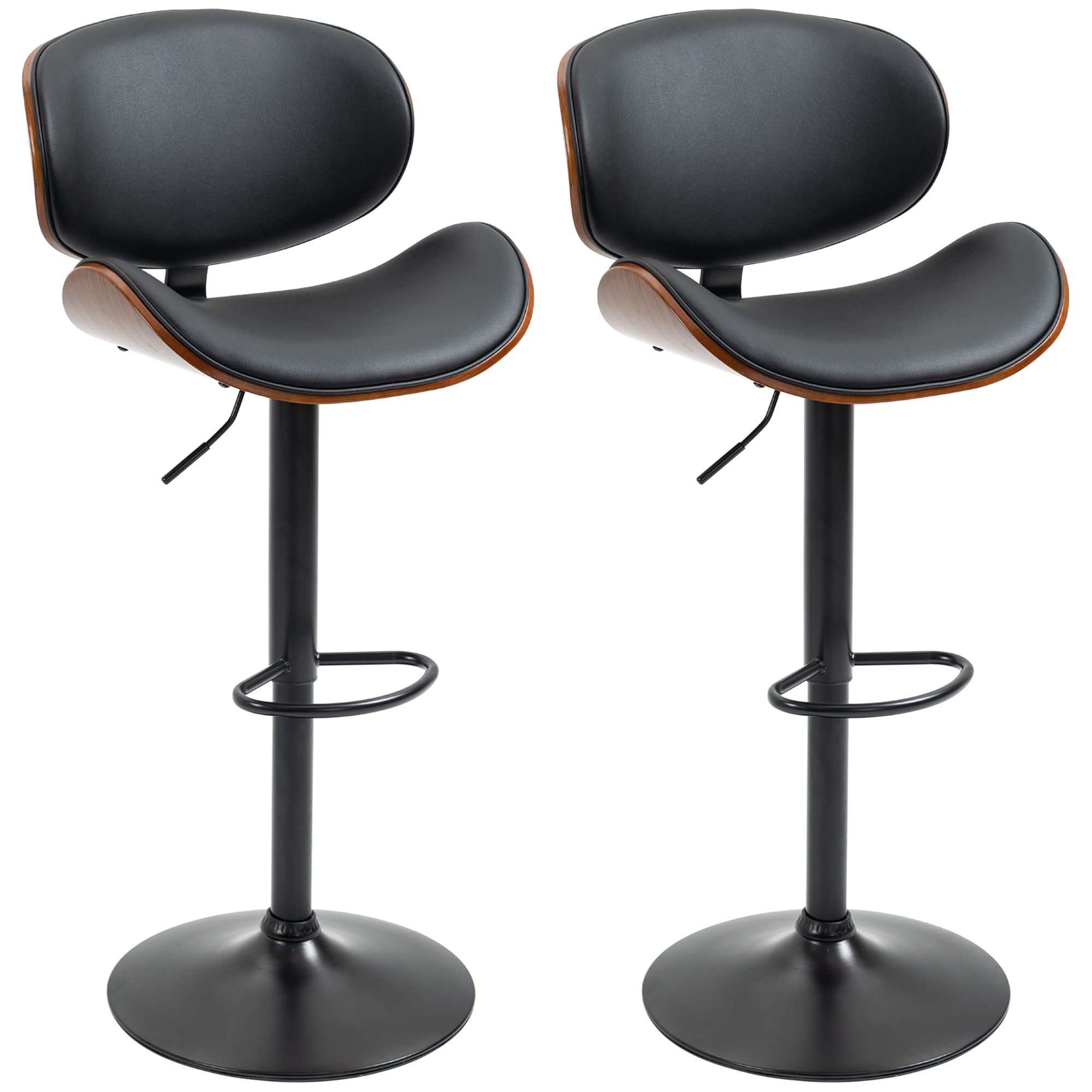 Barhocker-Set, höhenverstellbar, drehbar, Kunstleder, Stahlrahmen, schwarz, 53 x 50,5 x 112,5 cm