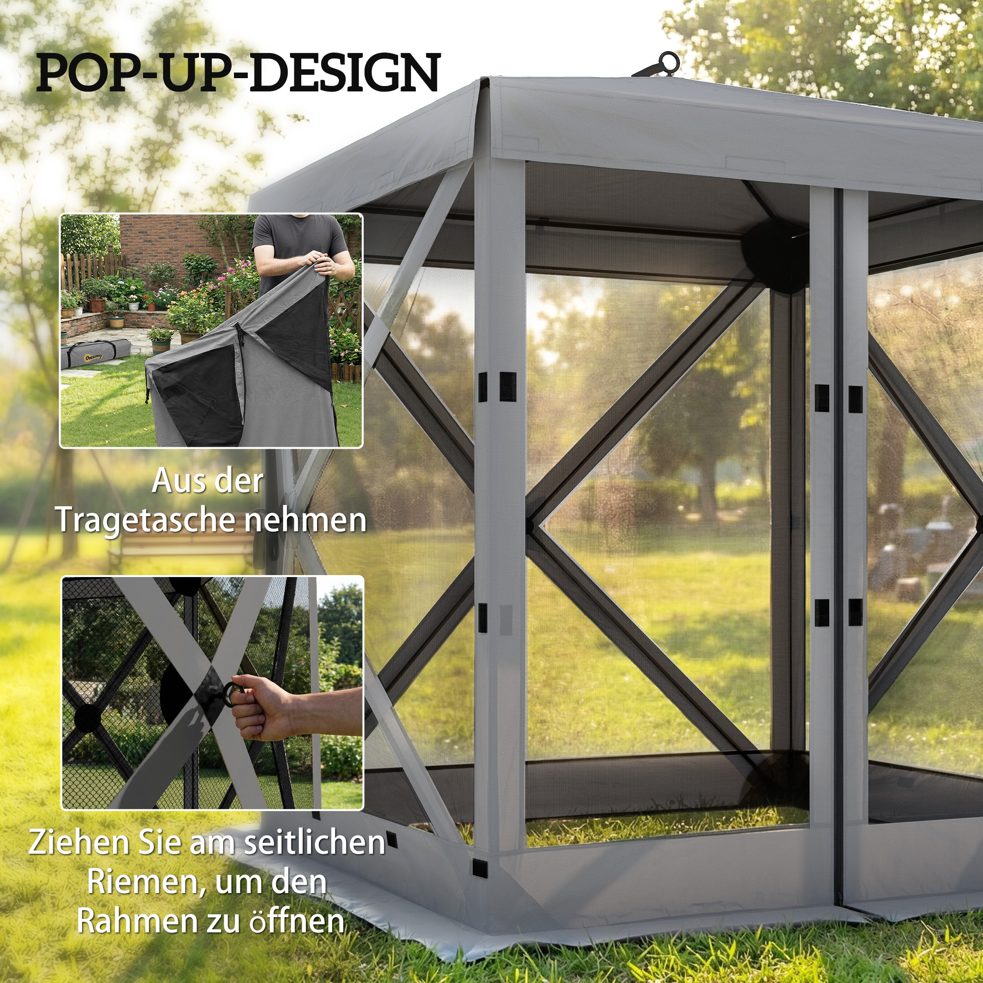 Pavillon 1,85x1,85m Wasserdicht Stabil Winterfest Pop-up Faltpavillon mit 4 Mesh-Seitenteilen Tasche, UV 30+